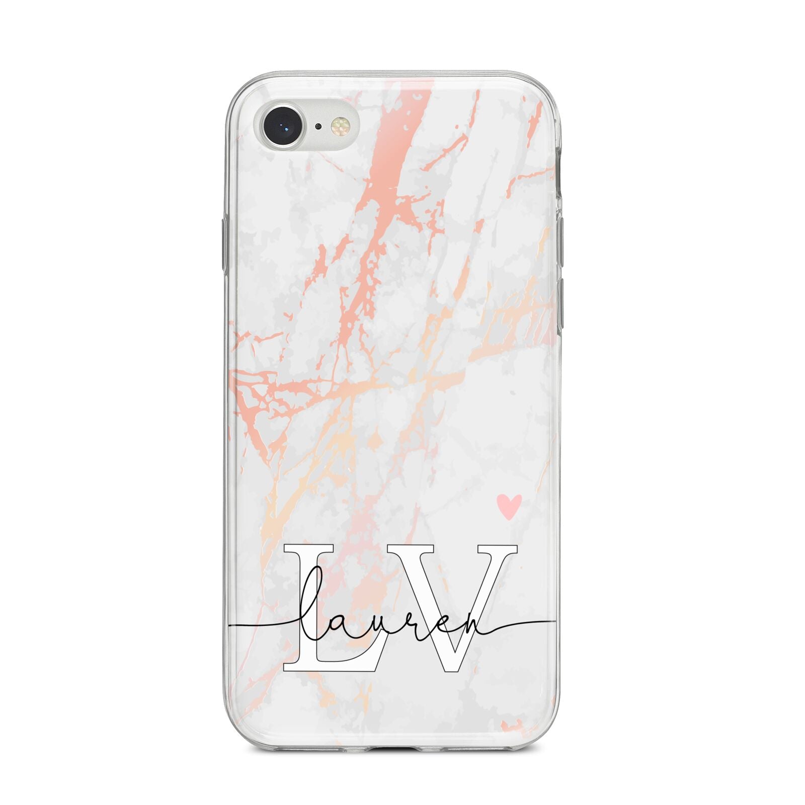 Personalised Initial Pink Marble iPhone 8 Bumper Case on Silver iPhone