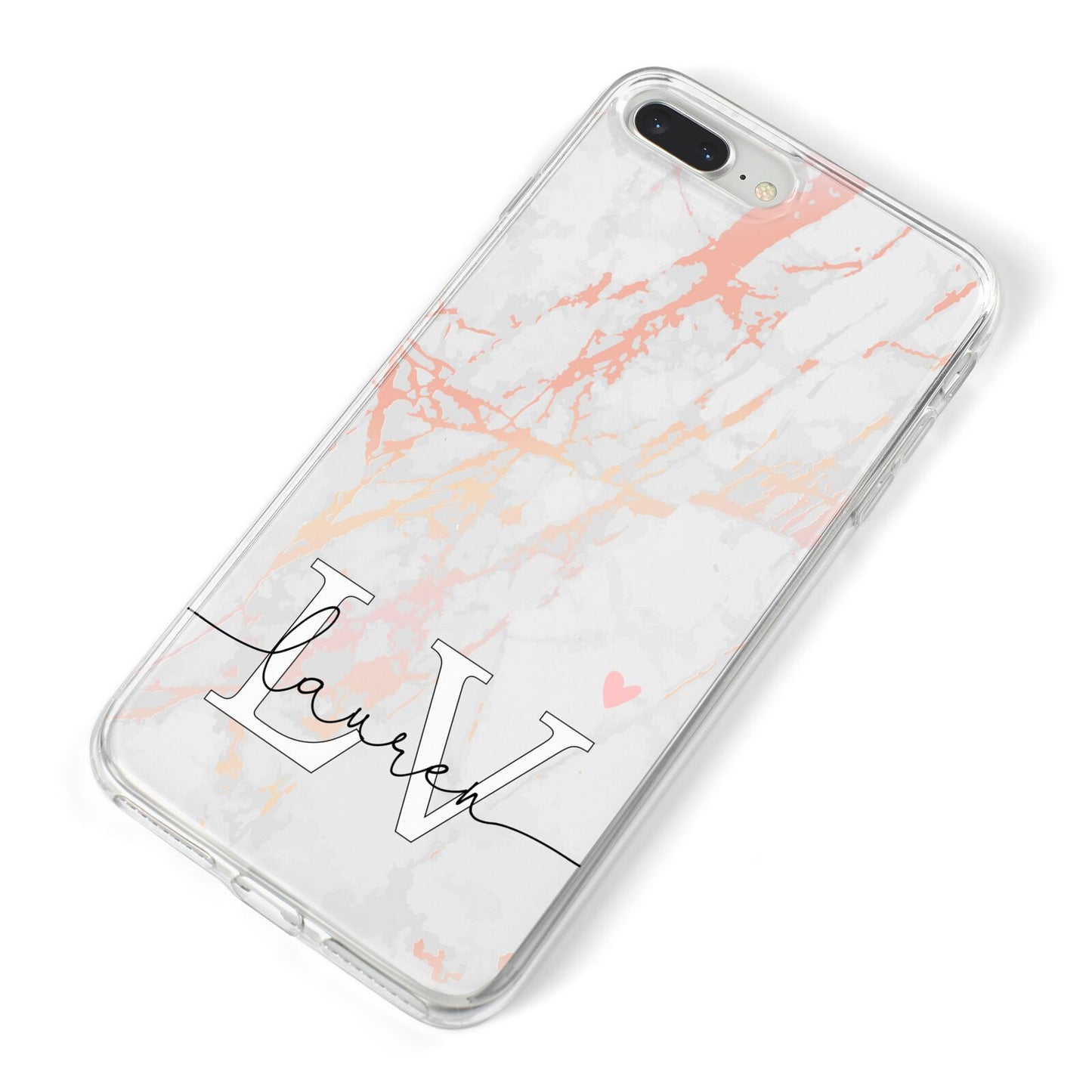 Personalised Initial Pink Marble iPhone 8 Plus Bumper Case on Silver iPhone Alternative Image