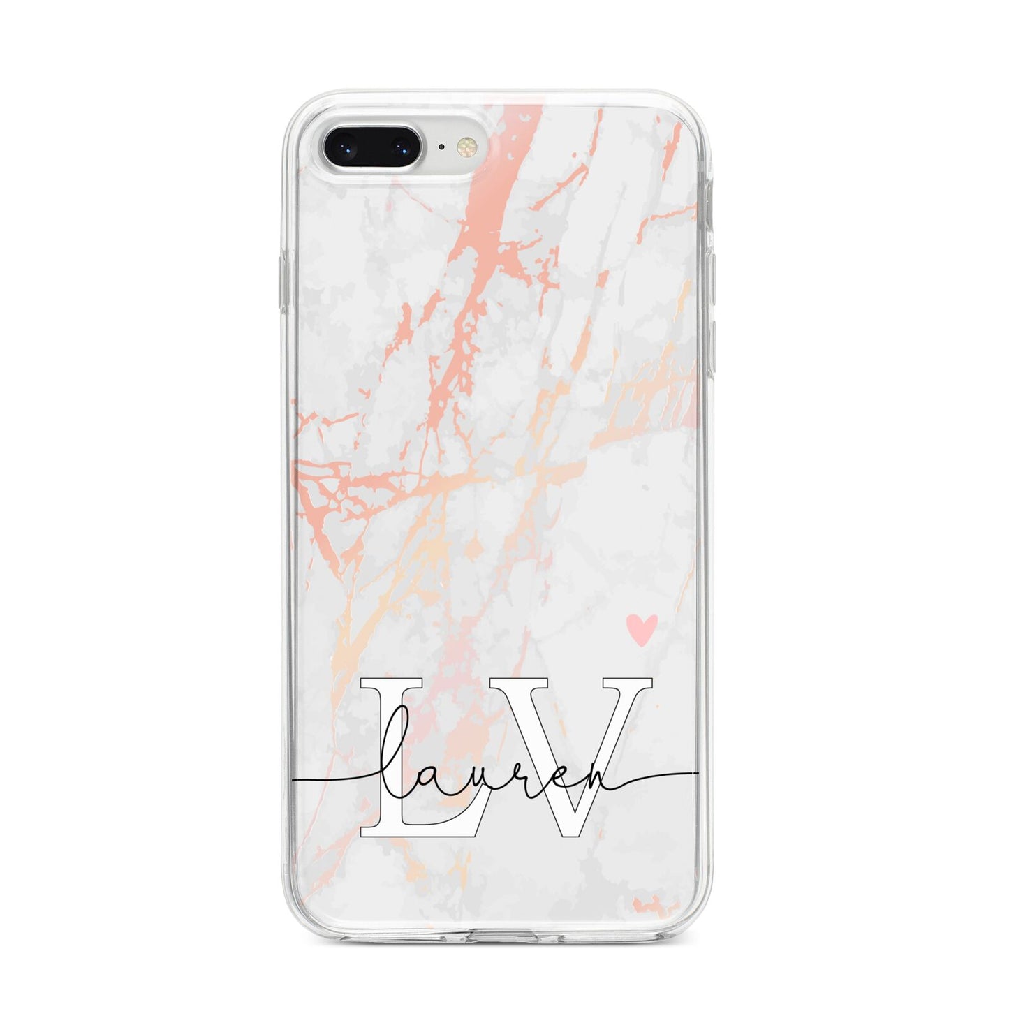 Personalised Initial Pink Marble iPhone 8 Plus Bumper Case on Silver iPhone