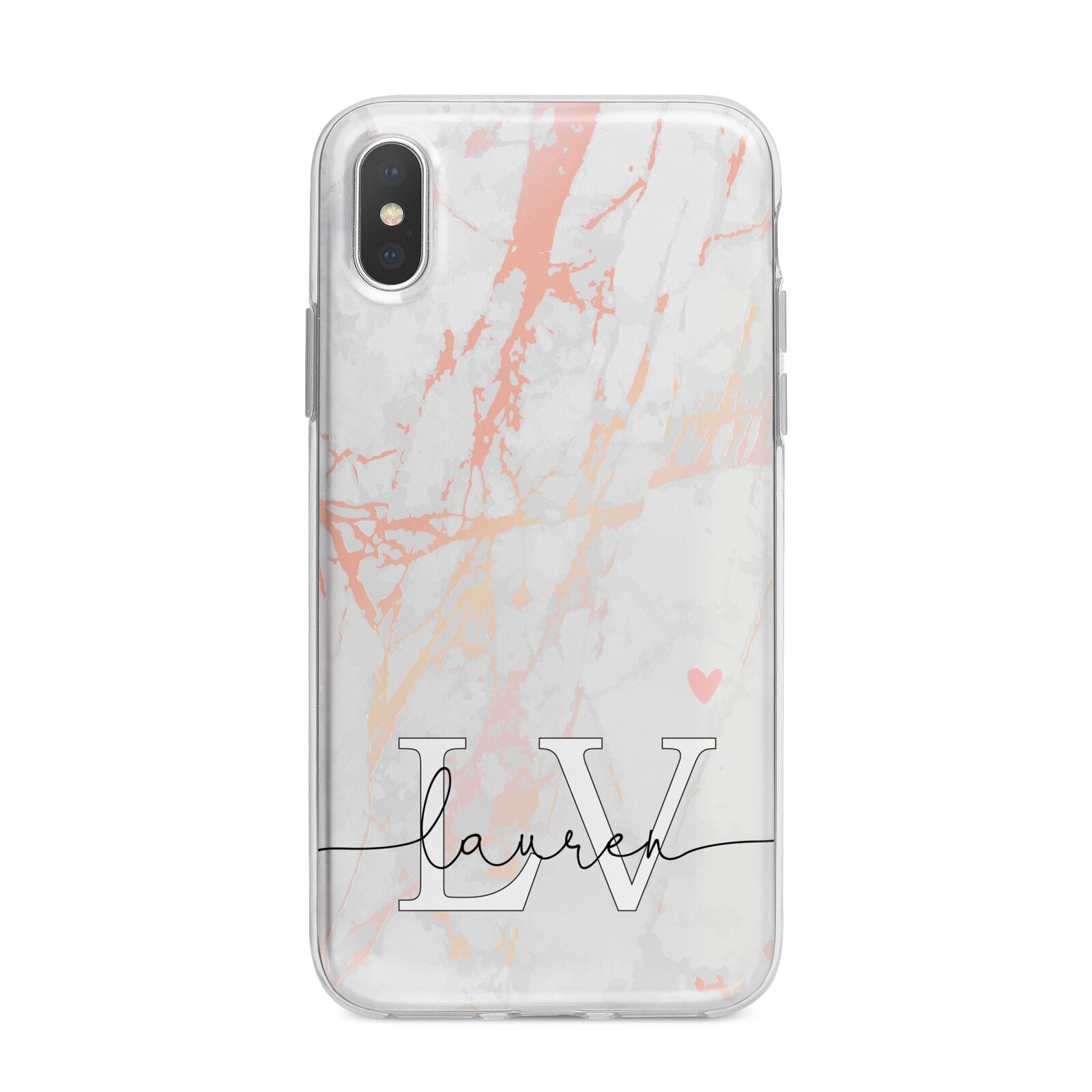 Personalised Initial Pink Marble iPhone X Bumper Case on Silver iPhone Alternative Image 1