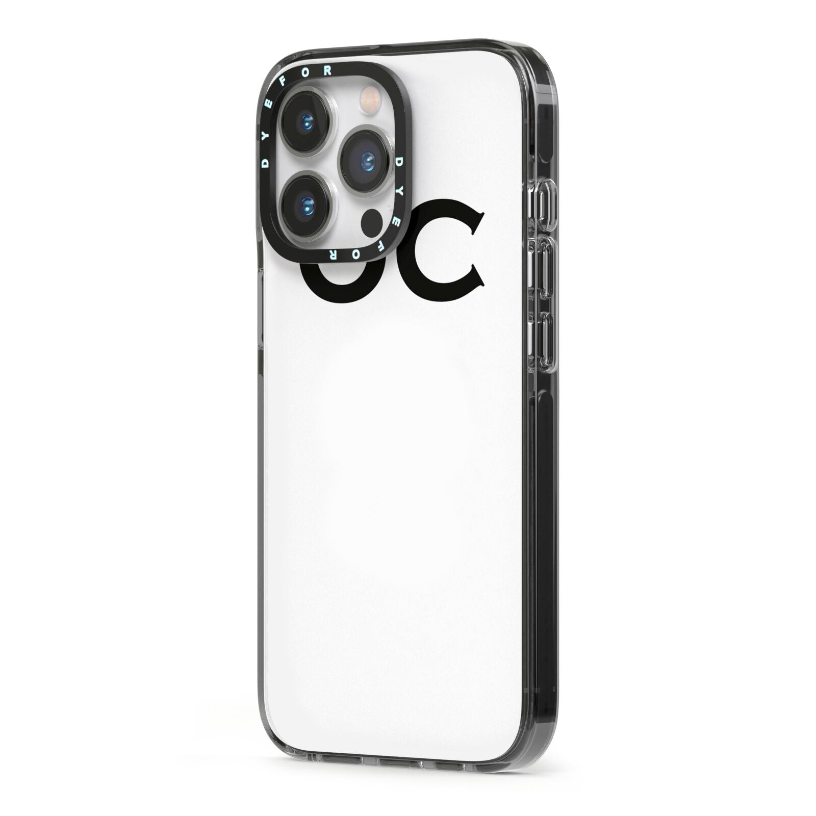 Personalised Initials 3 iPhone 13 Pro Black Impact Case Side Angle on Silver phone