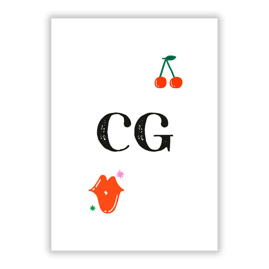 Personalised Initials Cherry A5 Flat Greetings Card