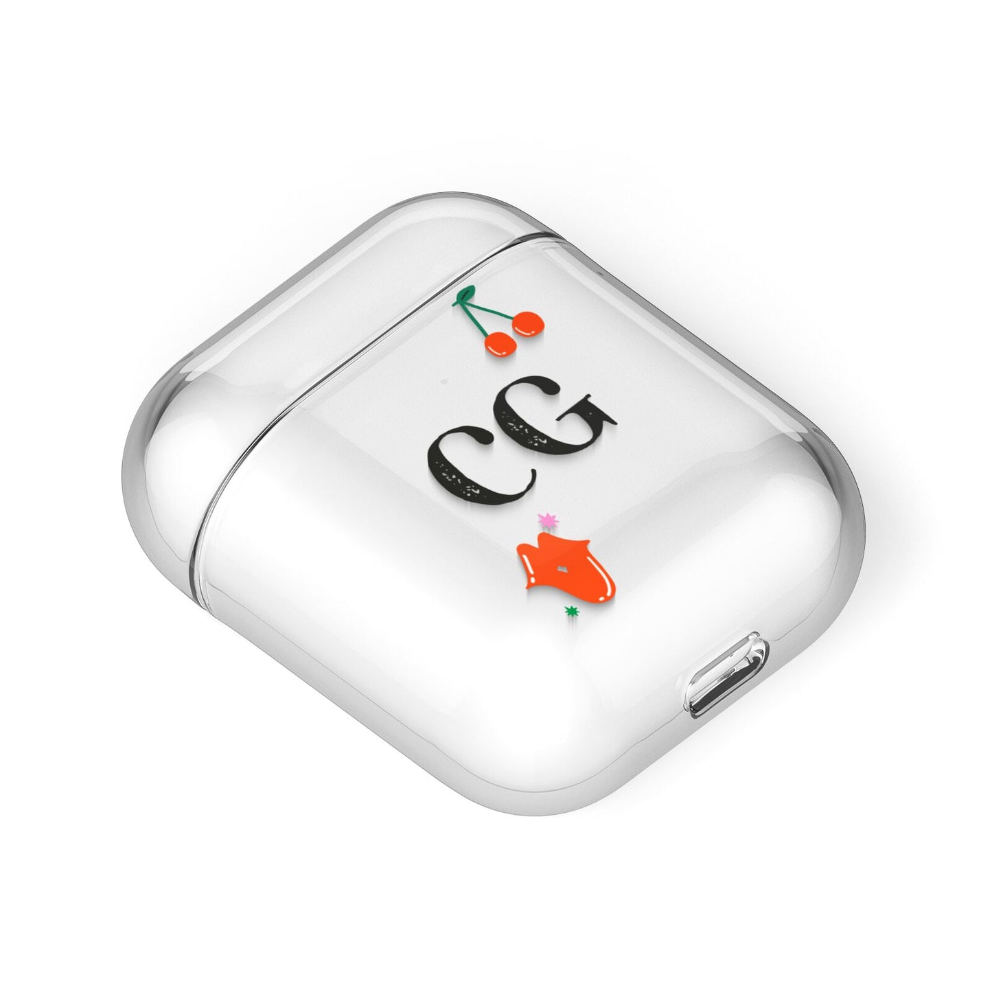 Personalised Initials Cherry AirPods Case Laid Flat