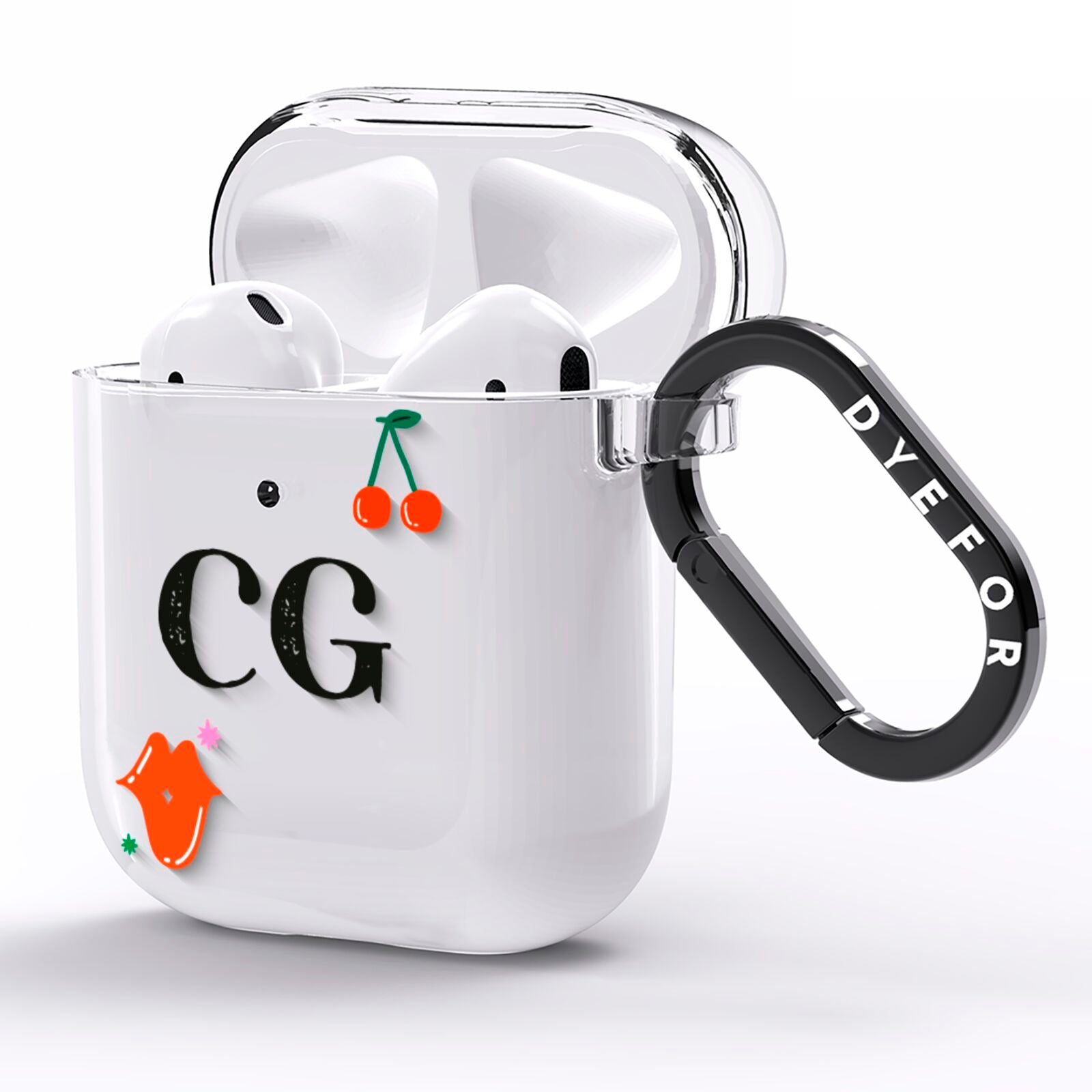 Personalised Initials Cherry AirPods Clear Case Side Image