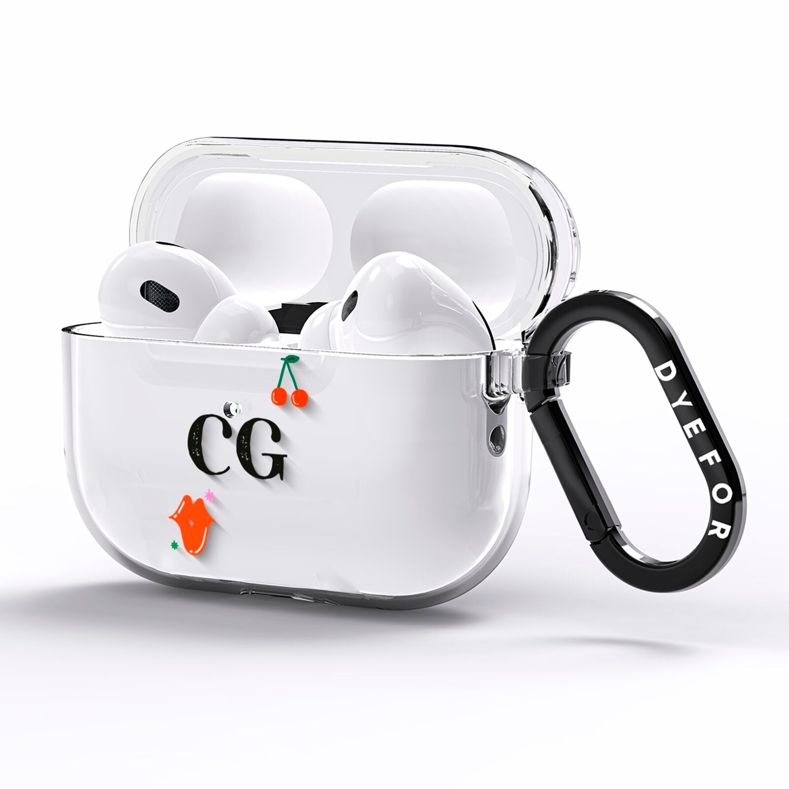 Personalised Initials Cherry AirPods Pro Clear Case Side Image