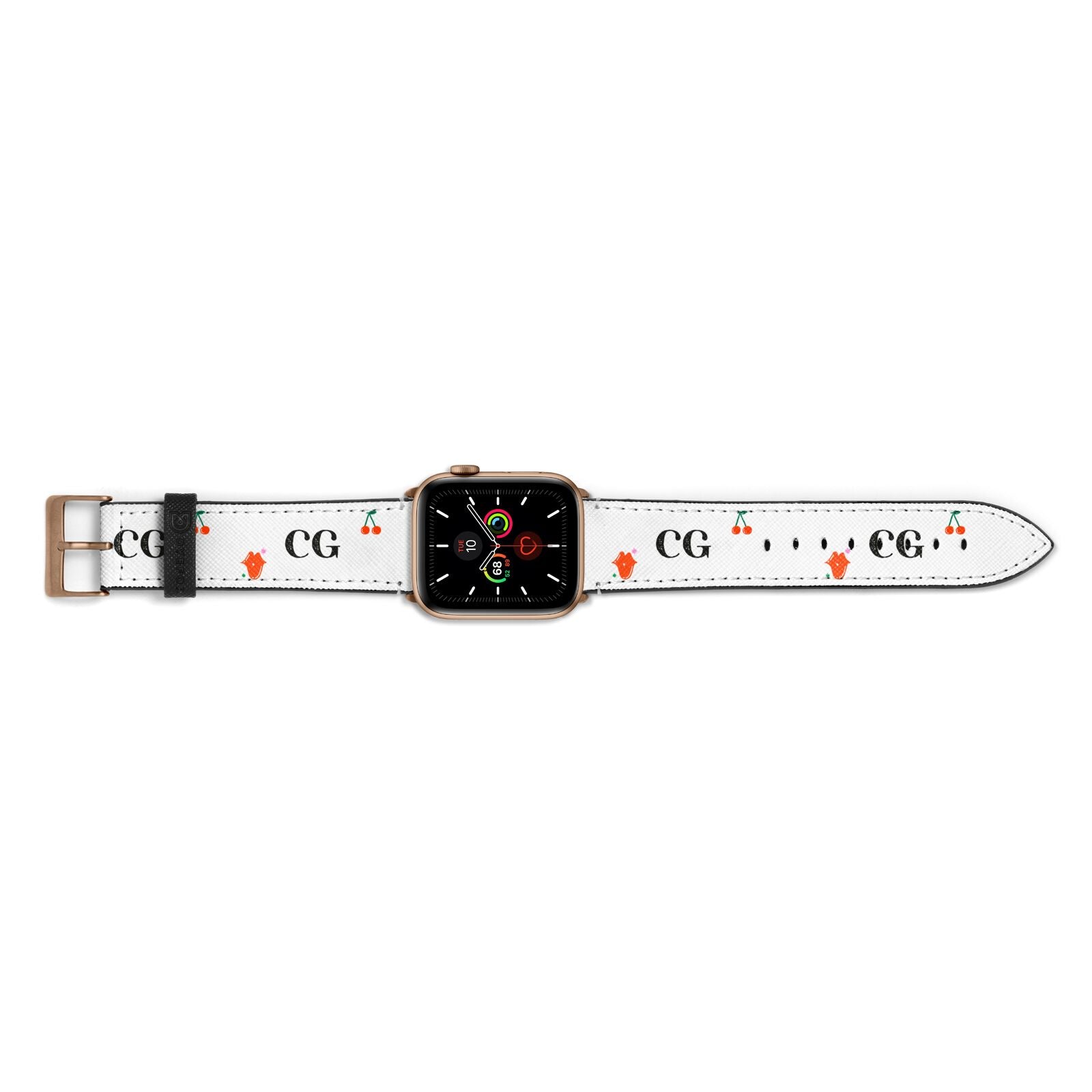 Personalised Initials Cherry Apple Watch Strap Landscape Image Gold Hardware