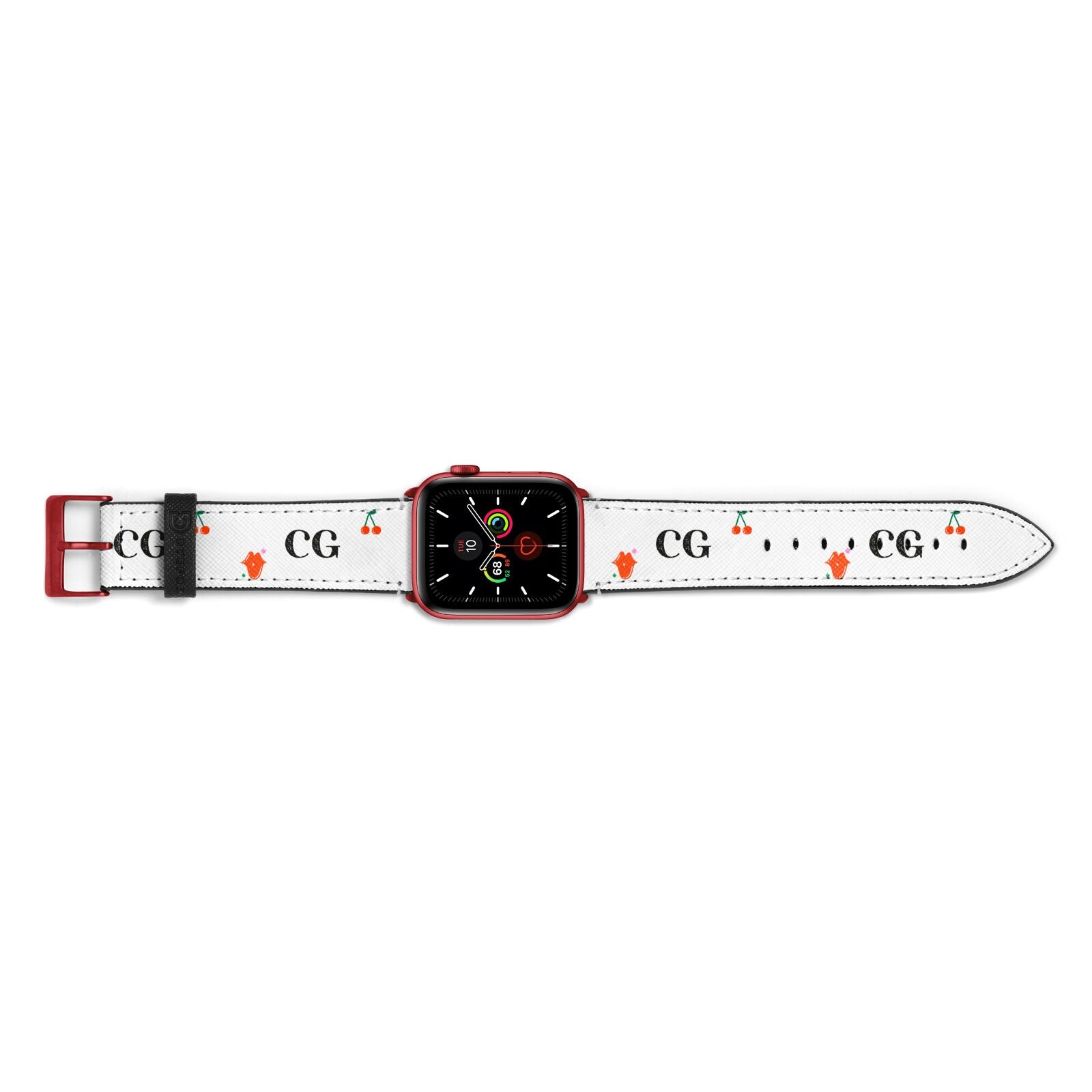 Personalised Initials Cherry Apple Watch Strap Landscape Image Red Hardware