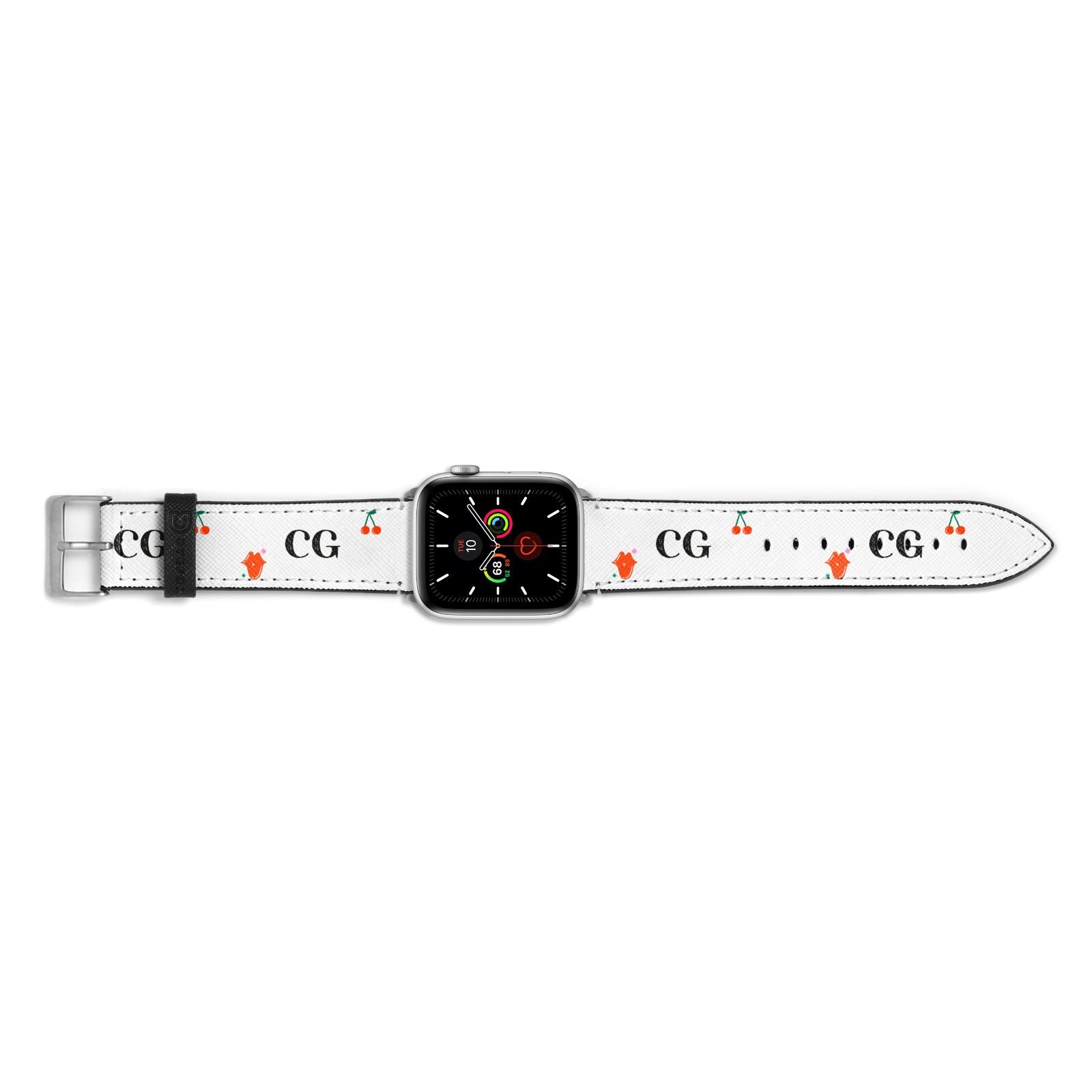 Personalised Initials Cherry Apple Watch Strap Landscape Image Silver Hardware