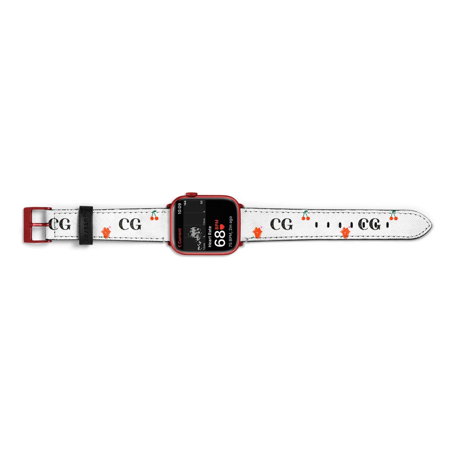 Personalised Initials Cherry Apple Watch Strap Size 38mm Landscape Image Red Hardware