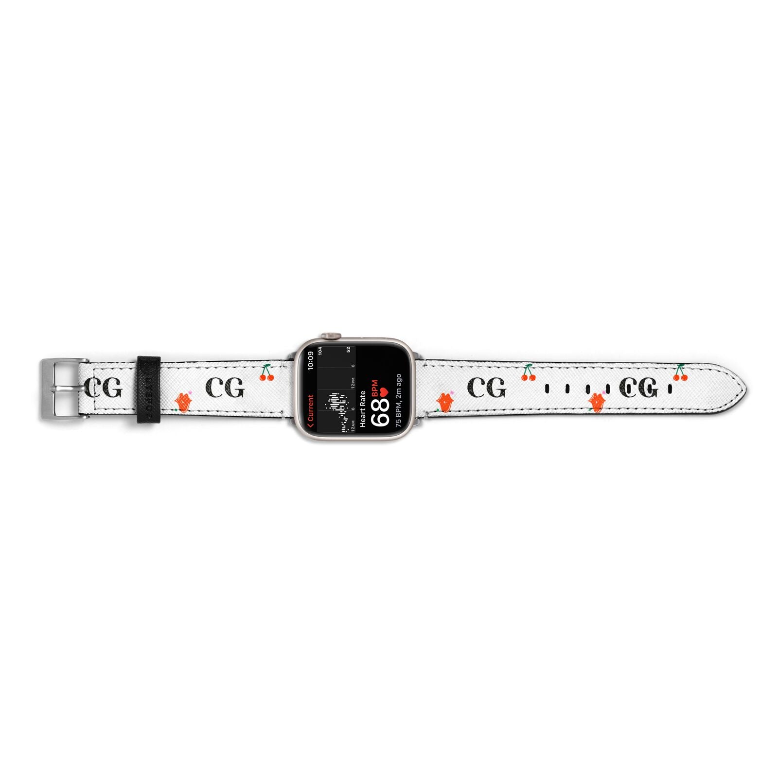 Personalised Initials Cherry Apple Watch Strap Size 38mm Landscape Image Silver Hardware