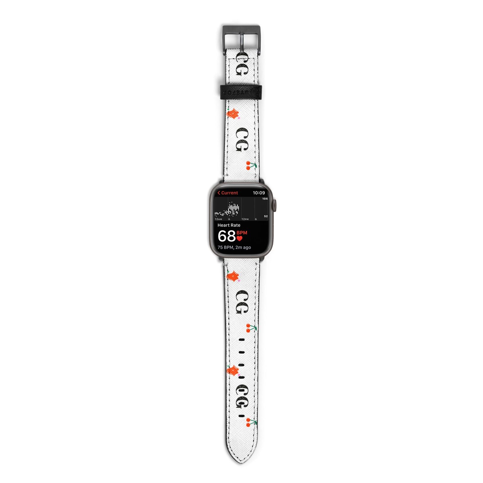 Personalised Initials Cherry Apple Watch Strap Size 38mm with Space Grey Hardware