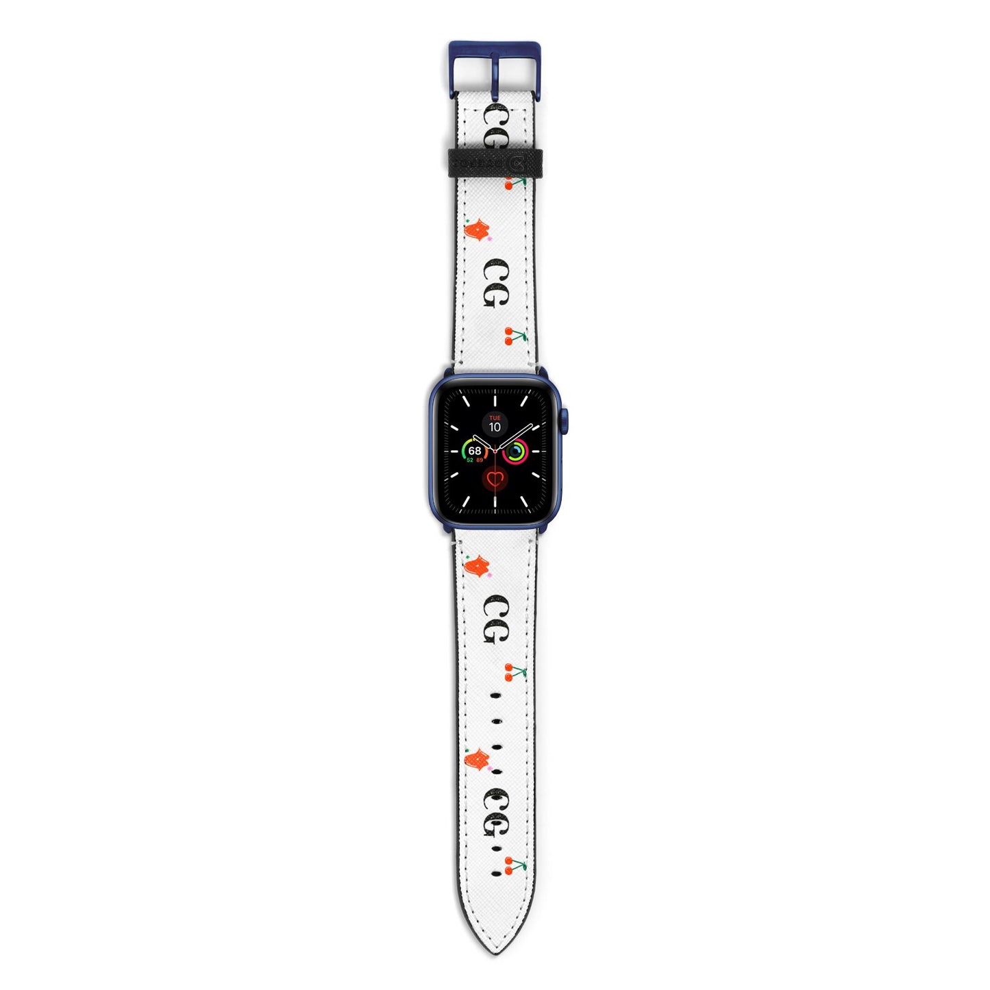 Personalised Initials Cherry Apple Watch Strap with Blue Hardware