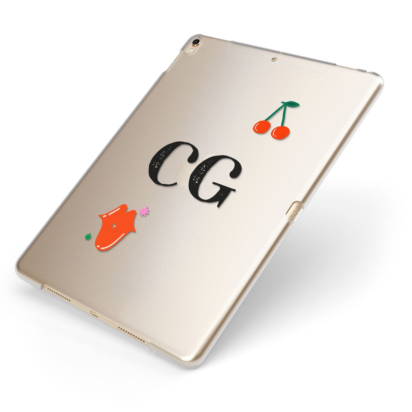 Personalised Initials Cherry Apple iPad Case on Gold iPad Side View