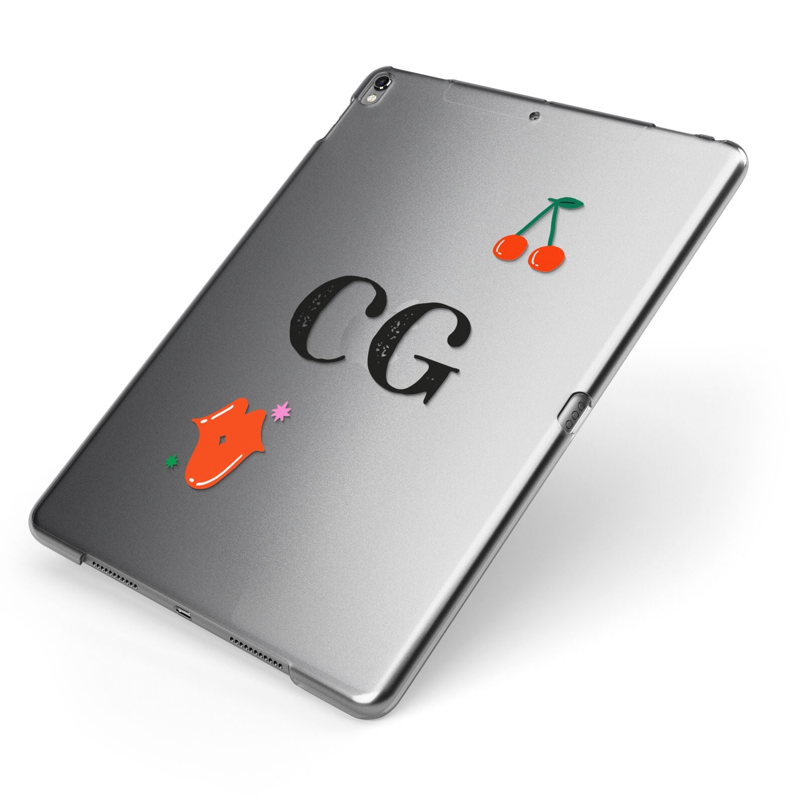 Personalised Initials Cherry Apple iPad Case on Grey iPad Side View