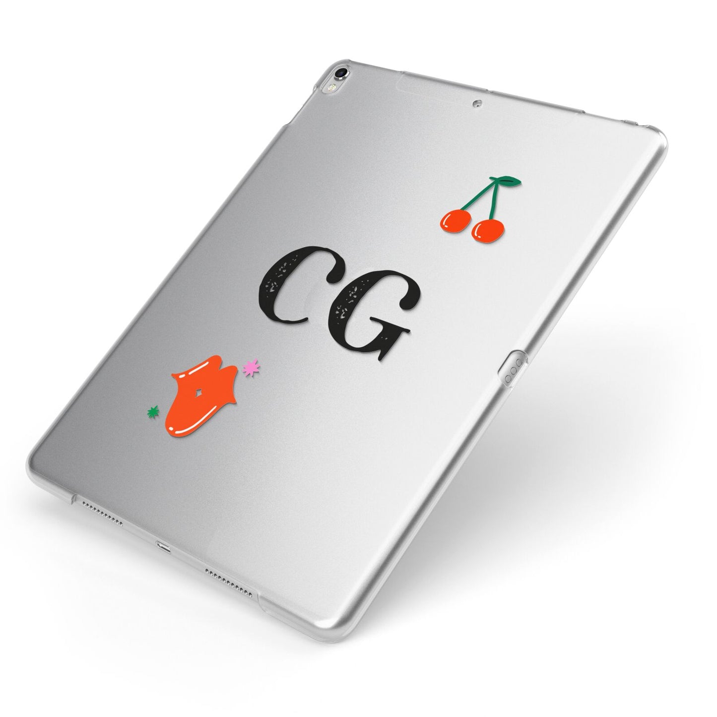 Personalised Initials Cherry Apple iPad Case on Silver iPad Side View