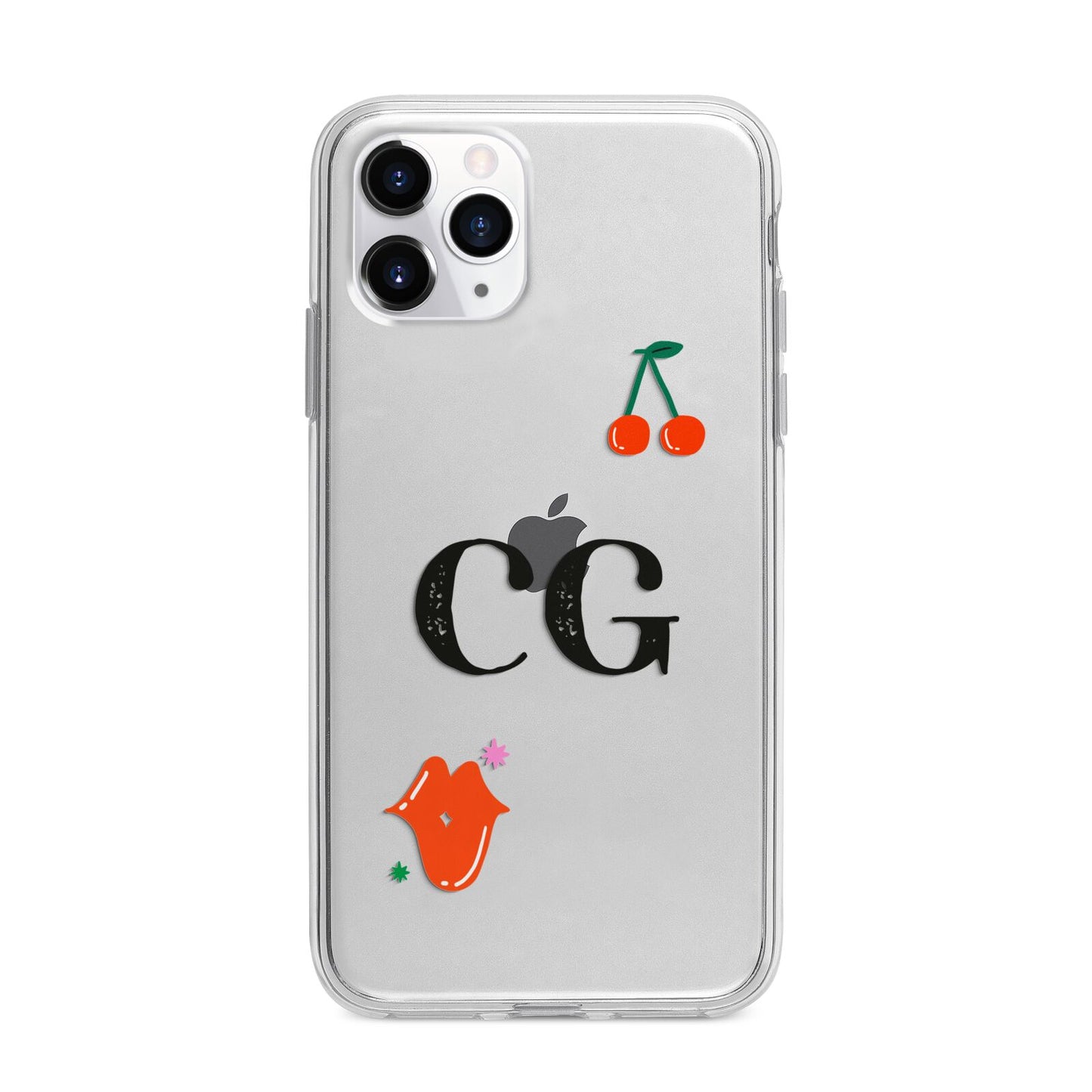 Personalised Initials Cherry Apple iPhone 11 Pro Max in Silver with Bumper Case