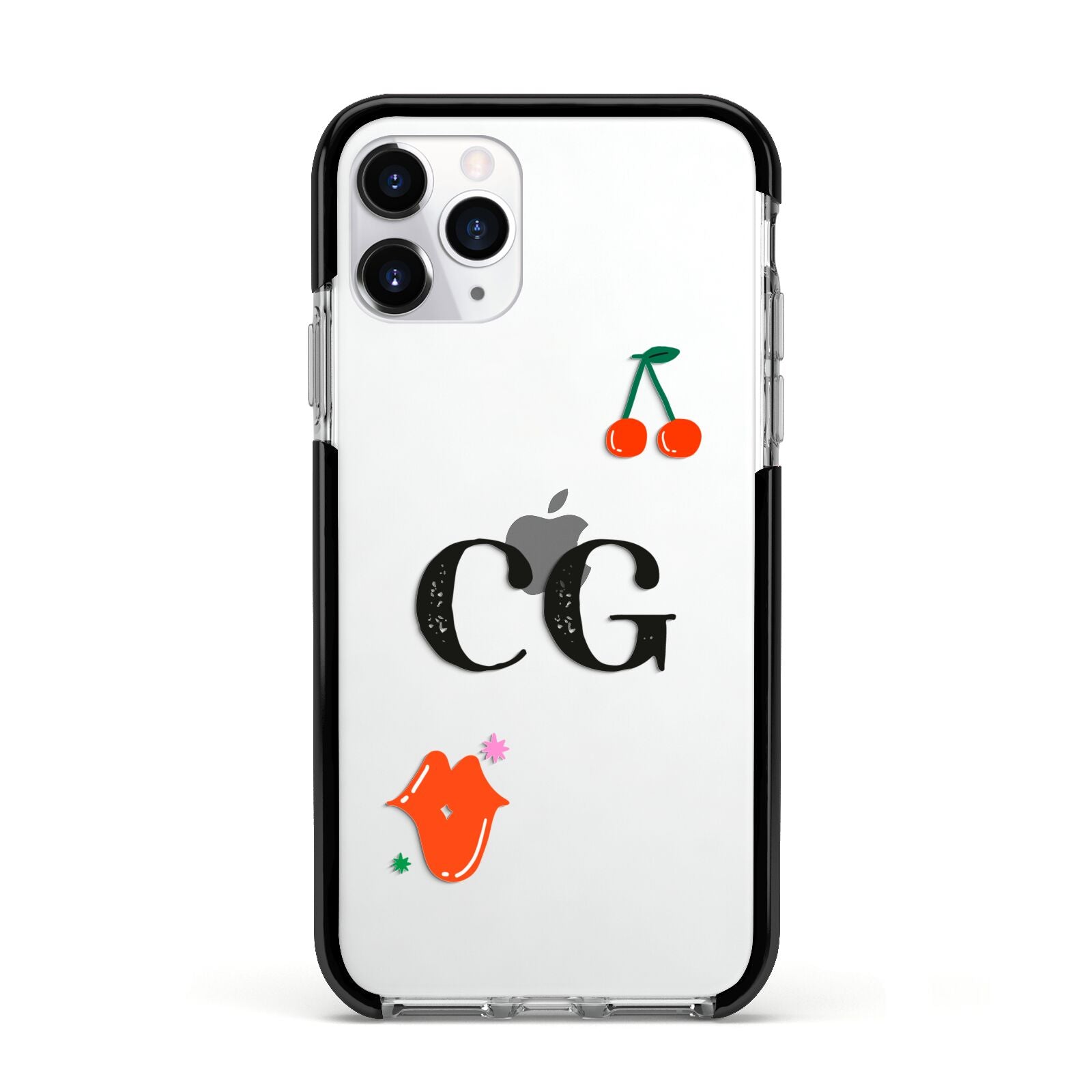 Personalised Initials Cherry Apple iPhone 11 Pro in Silver with Black Impact Case