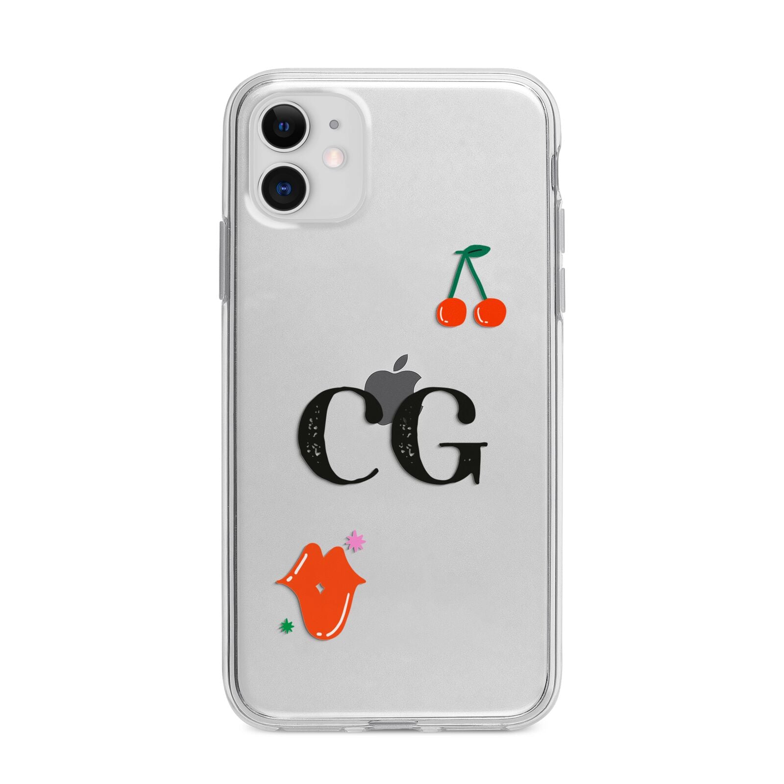 Personalised Initials Cherry Apple iPhone 11 in White with Bumper Case