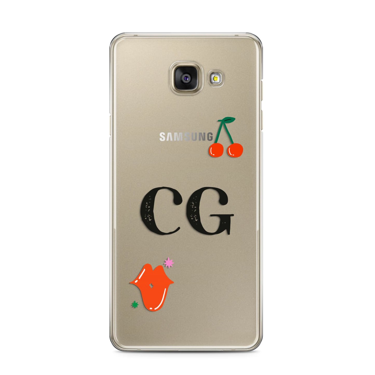 Personalised Initials Cherry Samsung Galaxy A3 2016 Case on gold phone