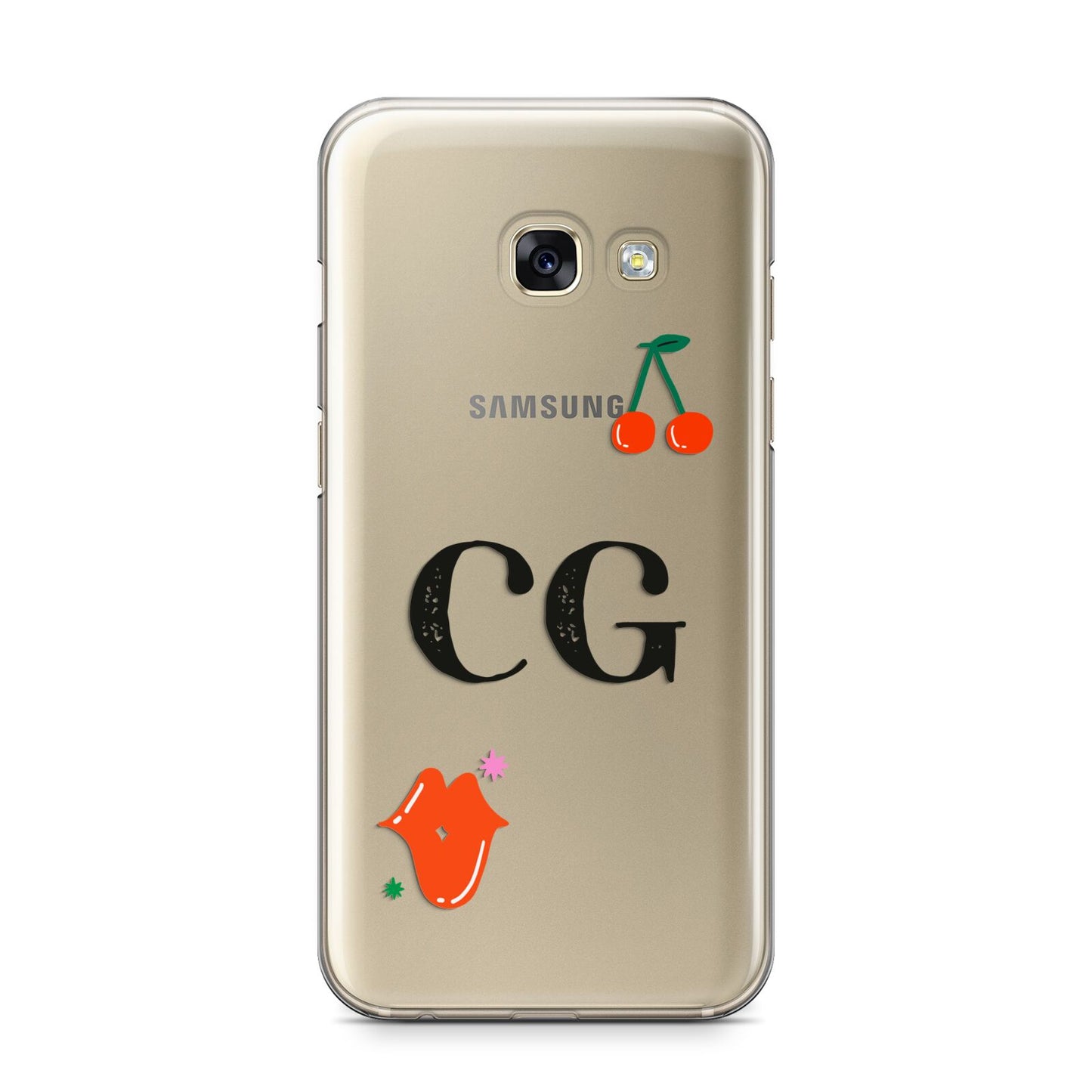 Personalised Initials Cherry Samsung Galaxy A3 2017 Case on gold phone