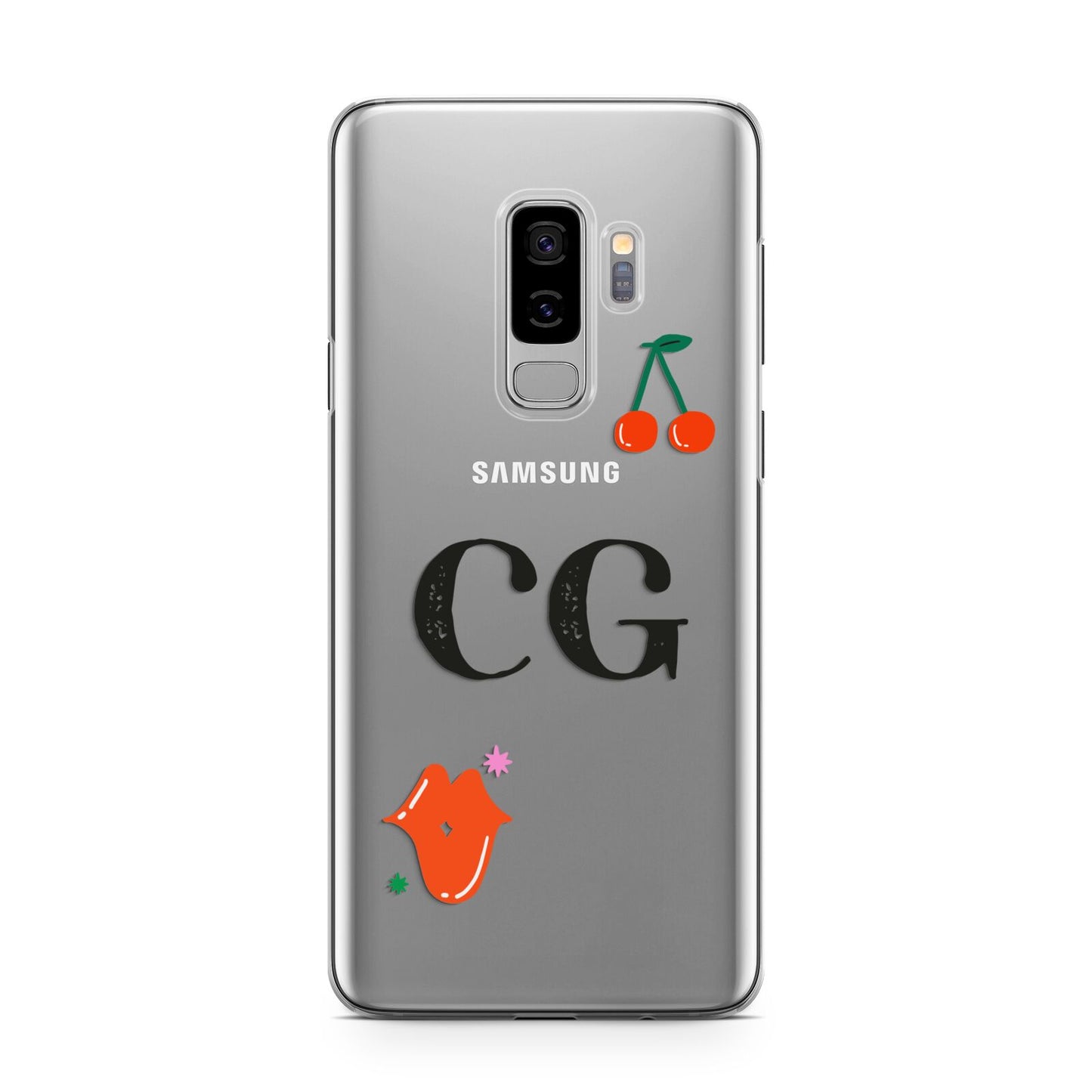 Personalised Initials Cherry Samsung Galaxy S9 Plus Case on Silver phone