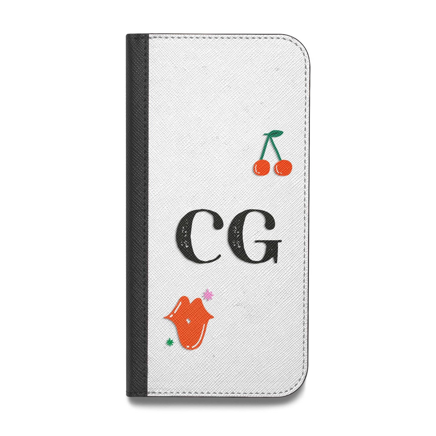 Personalised Initials Cherry Vegan Leather Flip iPhone Case