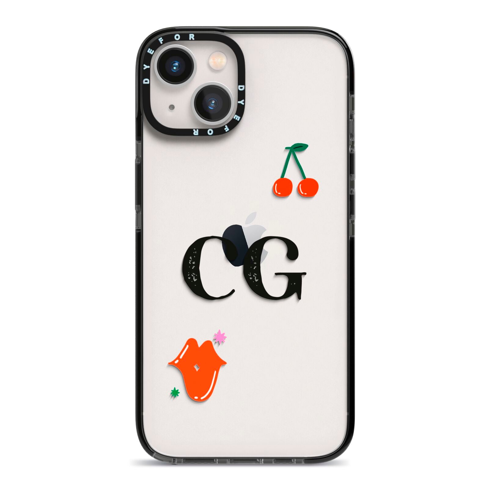 Personalised Initials Cherry iPhone 13 Black Impact Case on Silver phone