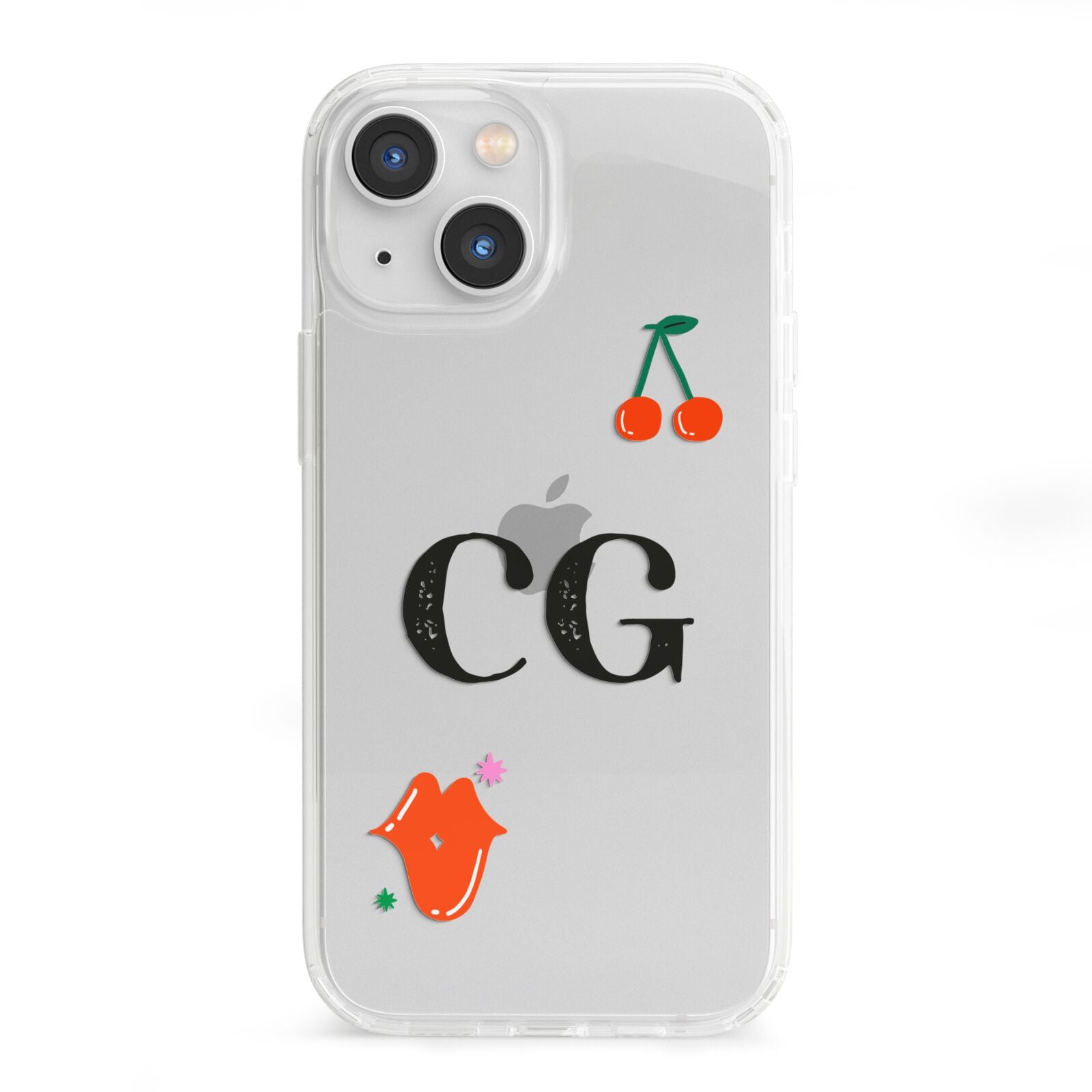 Personalised Initials Cherry iPhone 13 Mini Clear Bumper Case