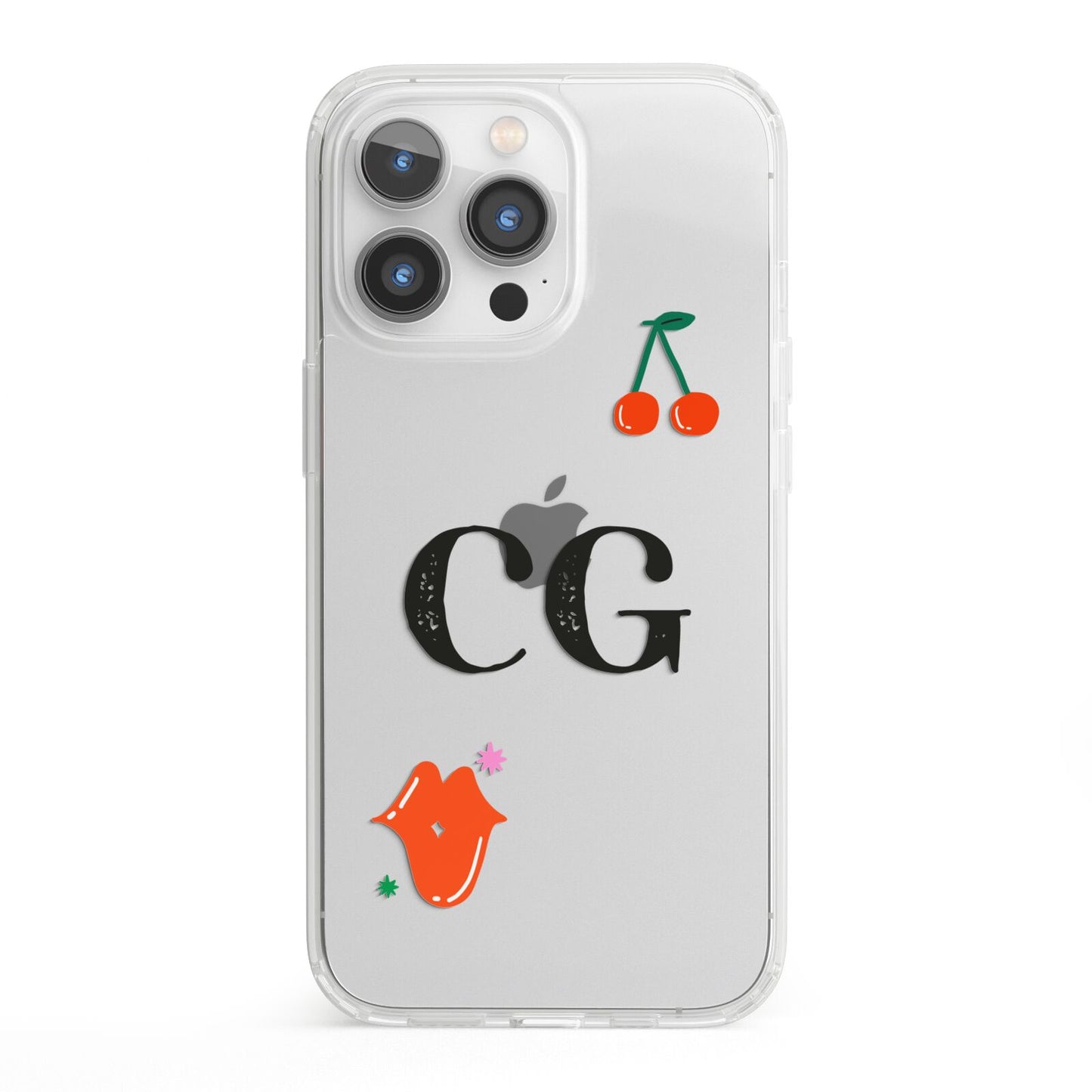 Personalised Initials Cherry iPhone 13 Pro Clear Bumper Case