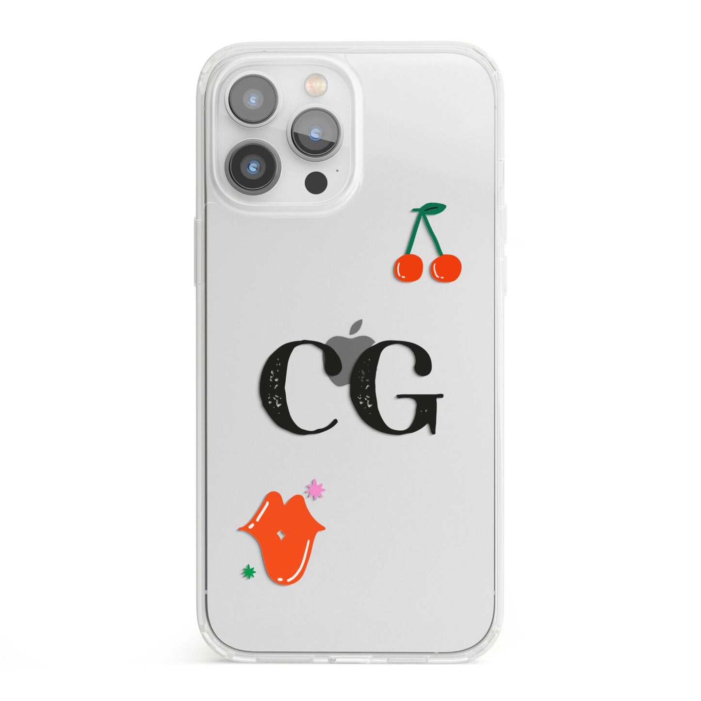 Personalised Initials Cherry iPhone 13 Pro Max Clear Bumper Case