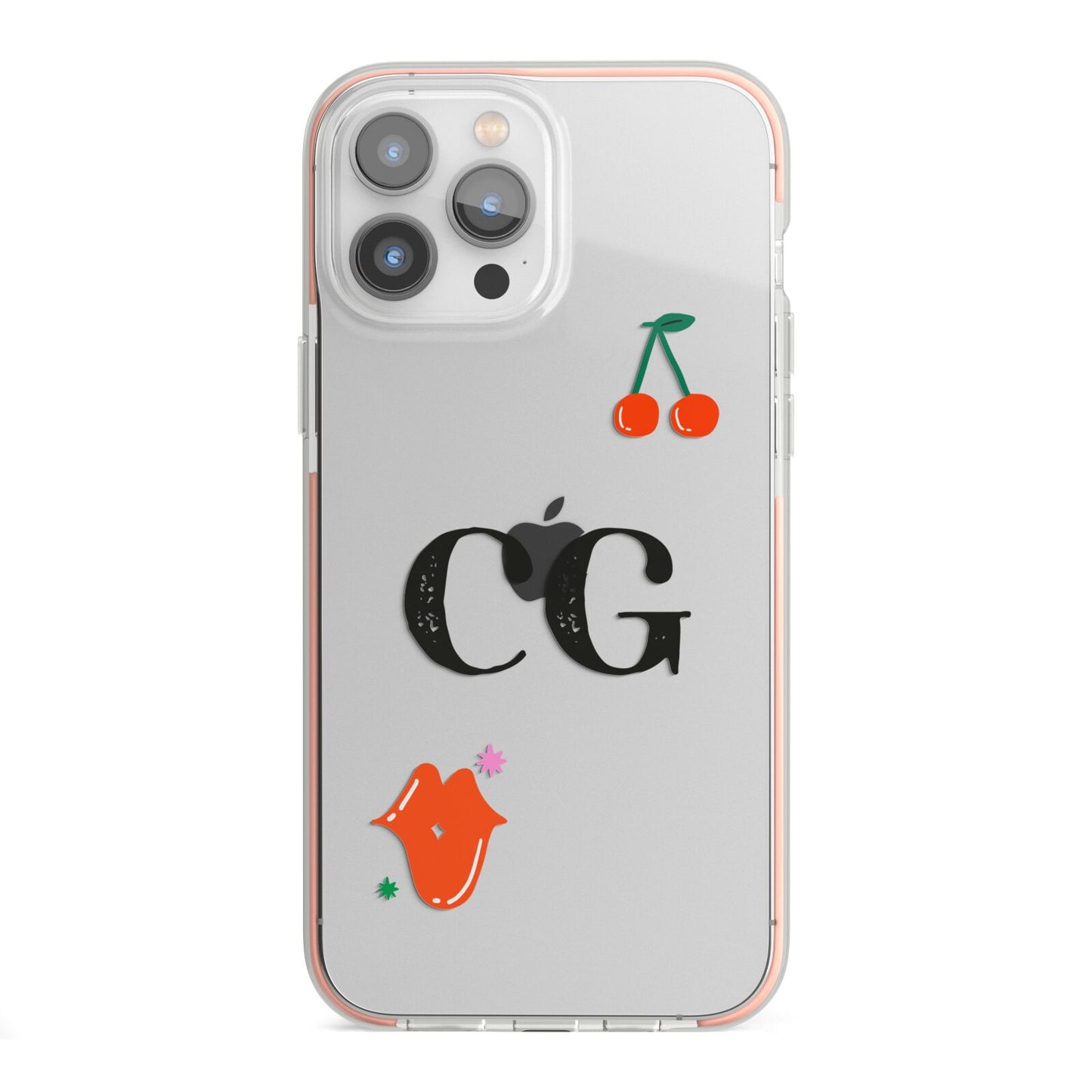 Personalised Initials Cherry iPhone 13 Pro Max TPU Impact Case with Pink Edges