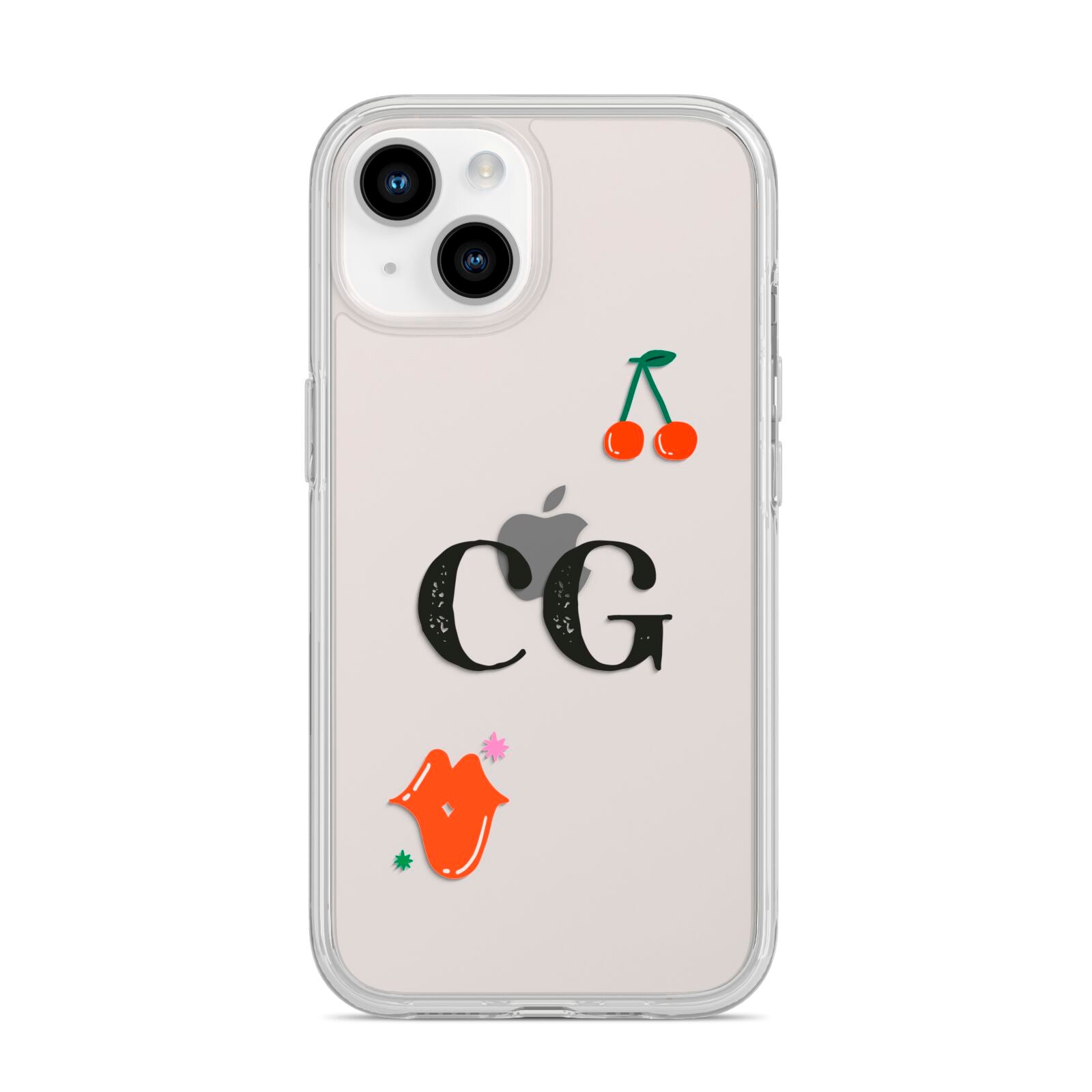 Personalised Initials Cherry iPhone 14 Clear Tough Case Starlight