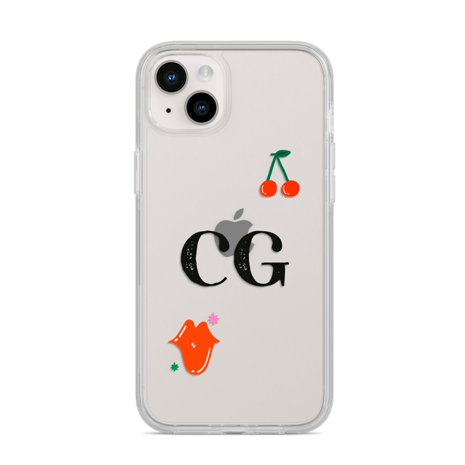 Personalised Initials Cherry iPhone 14 Plus Clear Tough Case Starlight