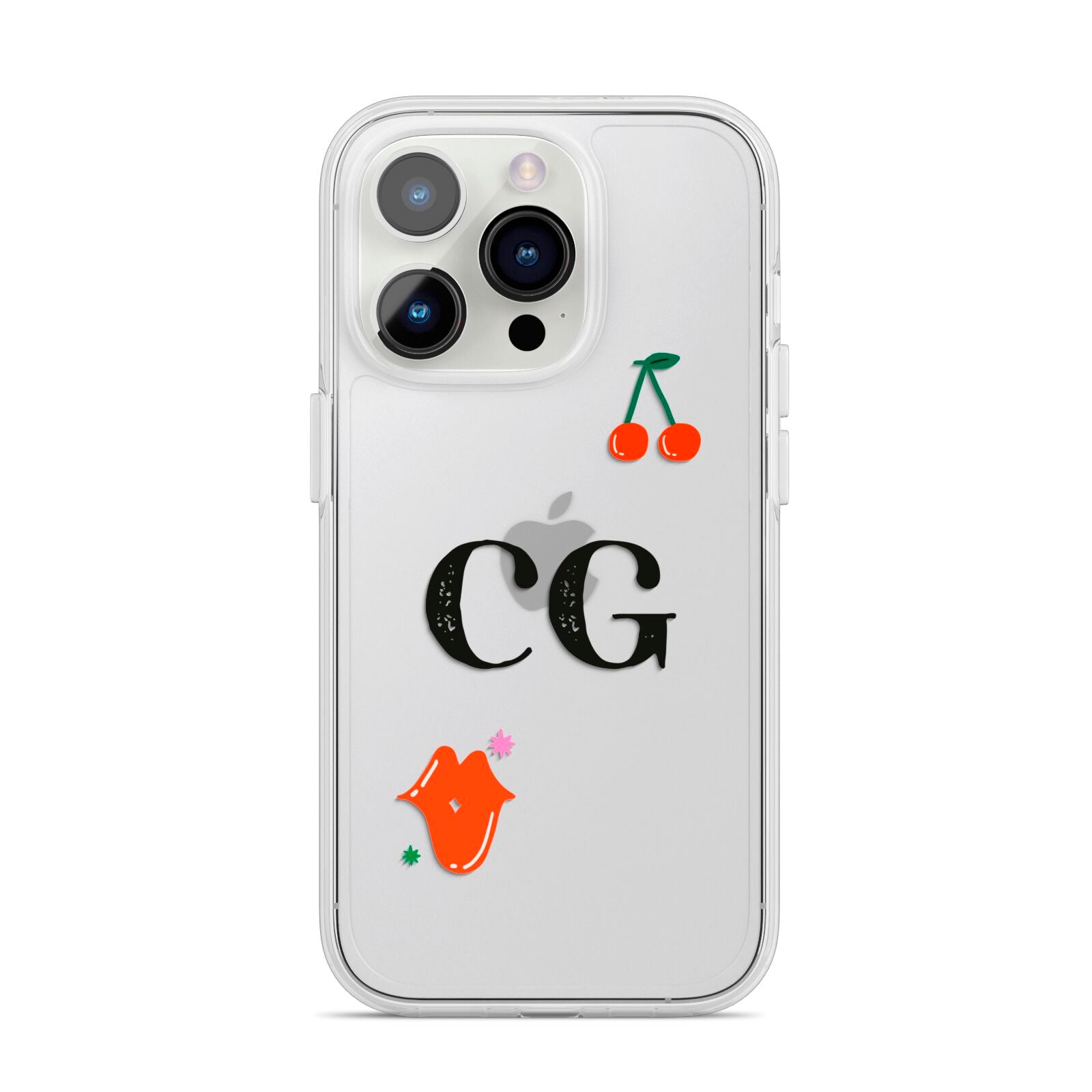 Personalised Initials Cherry iPhone 14 Pro Clear Tough Case Silver