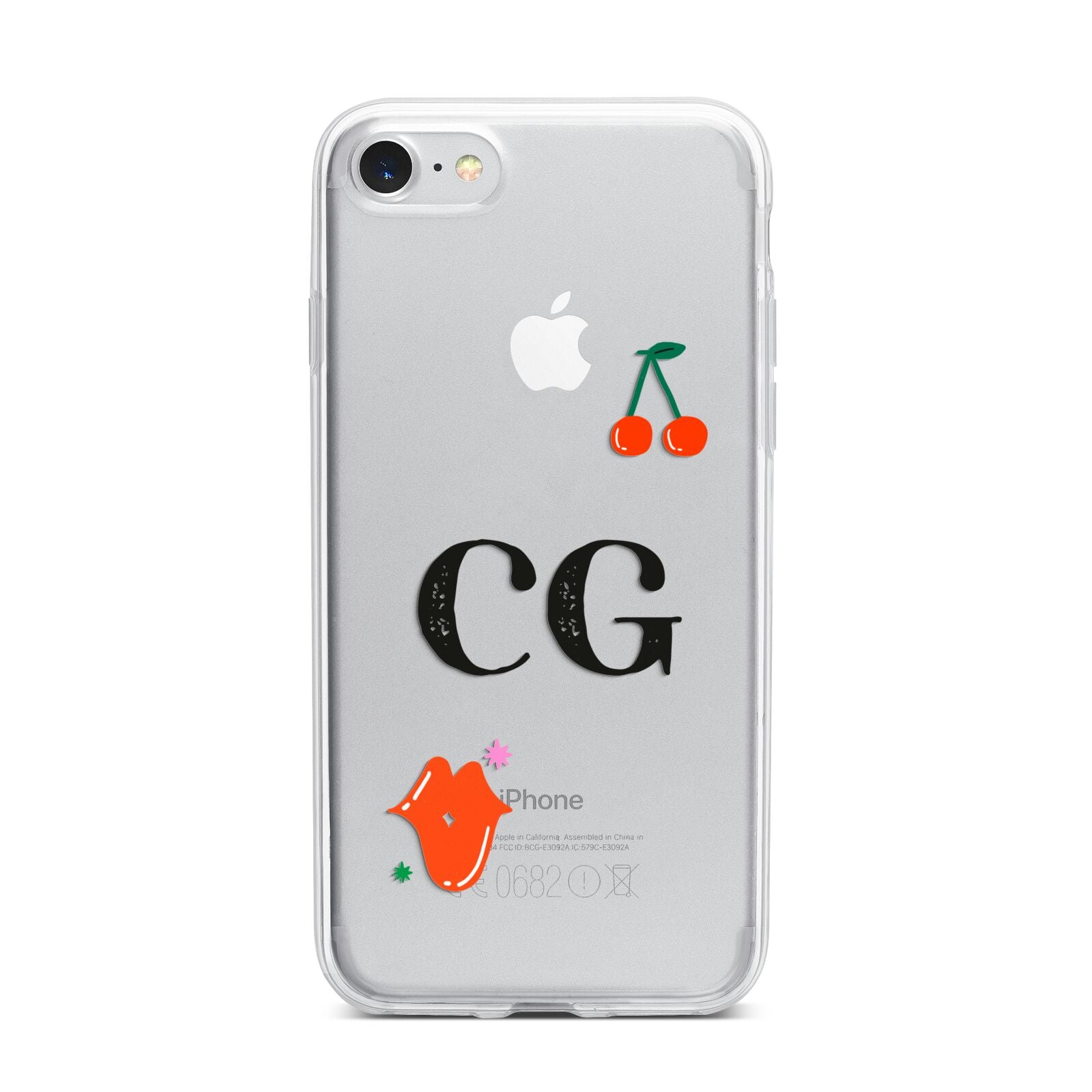 Personalised Initials Cherry iPhone 7 Bumper Case on Silver iPhone