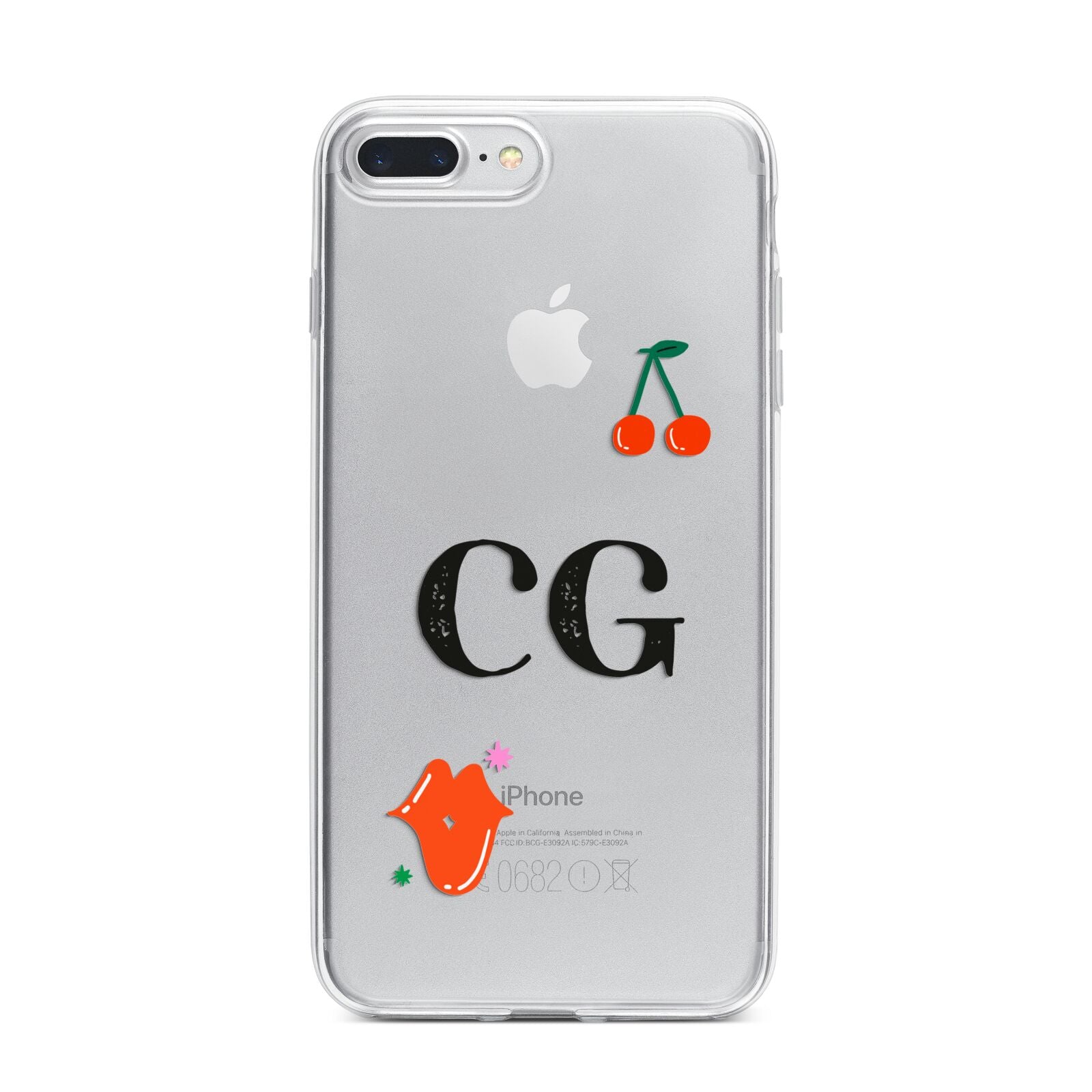 Personalised Initials Cherry iPhone 7 Plus Bumper Case on Silver iPhone