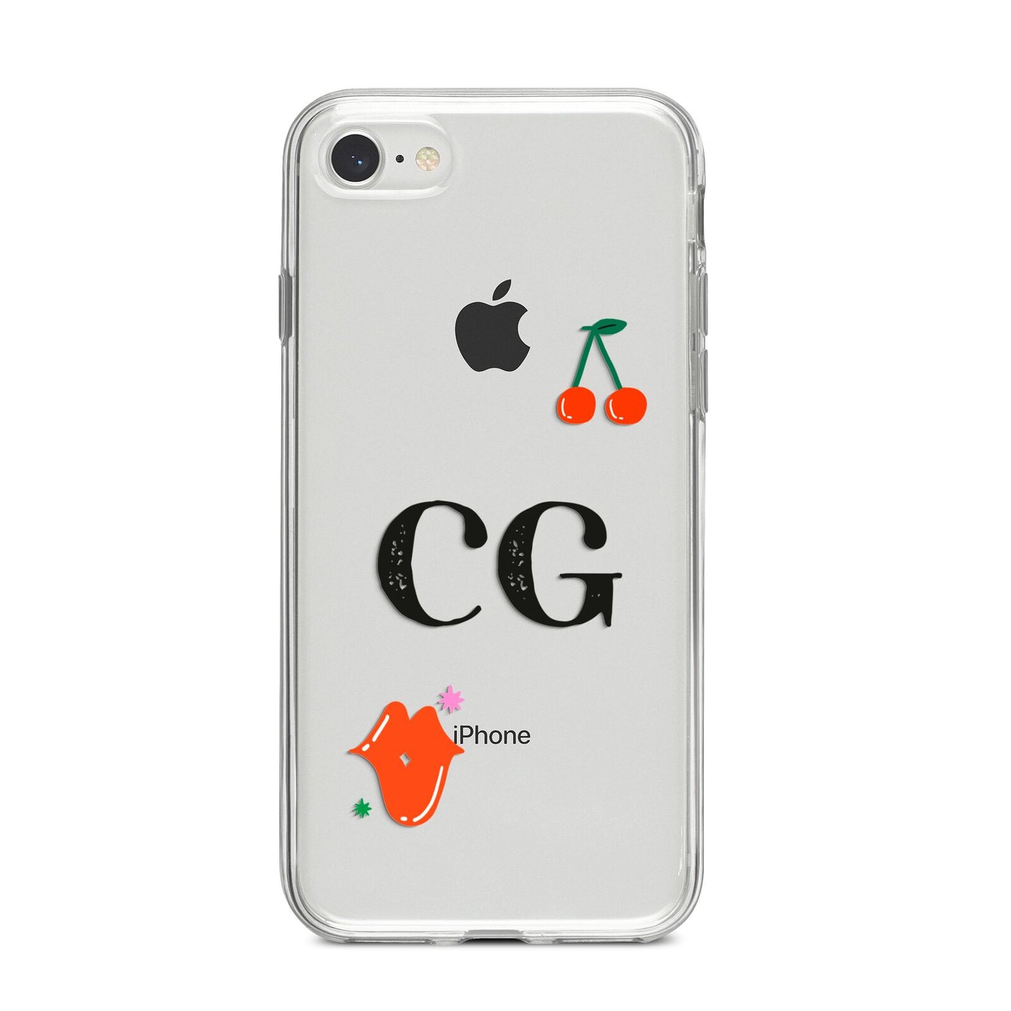 Personalised Initials Cherry iPhone 8 Bumper Case on Silver iPhone