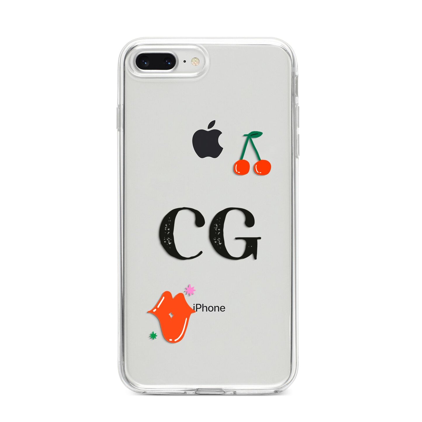 Personalised Initials Cherry iPhone 8 Plus Bumper Case on Silver iPhone