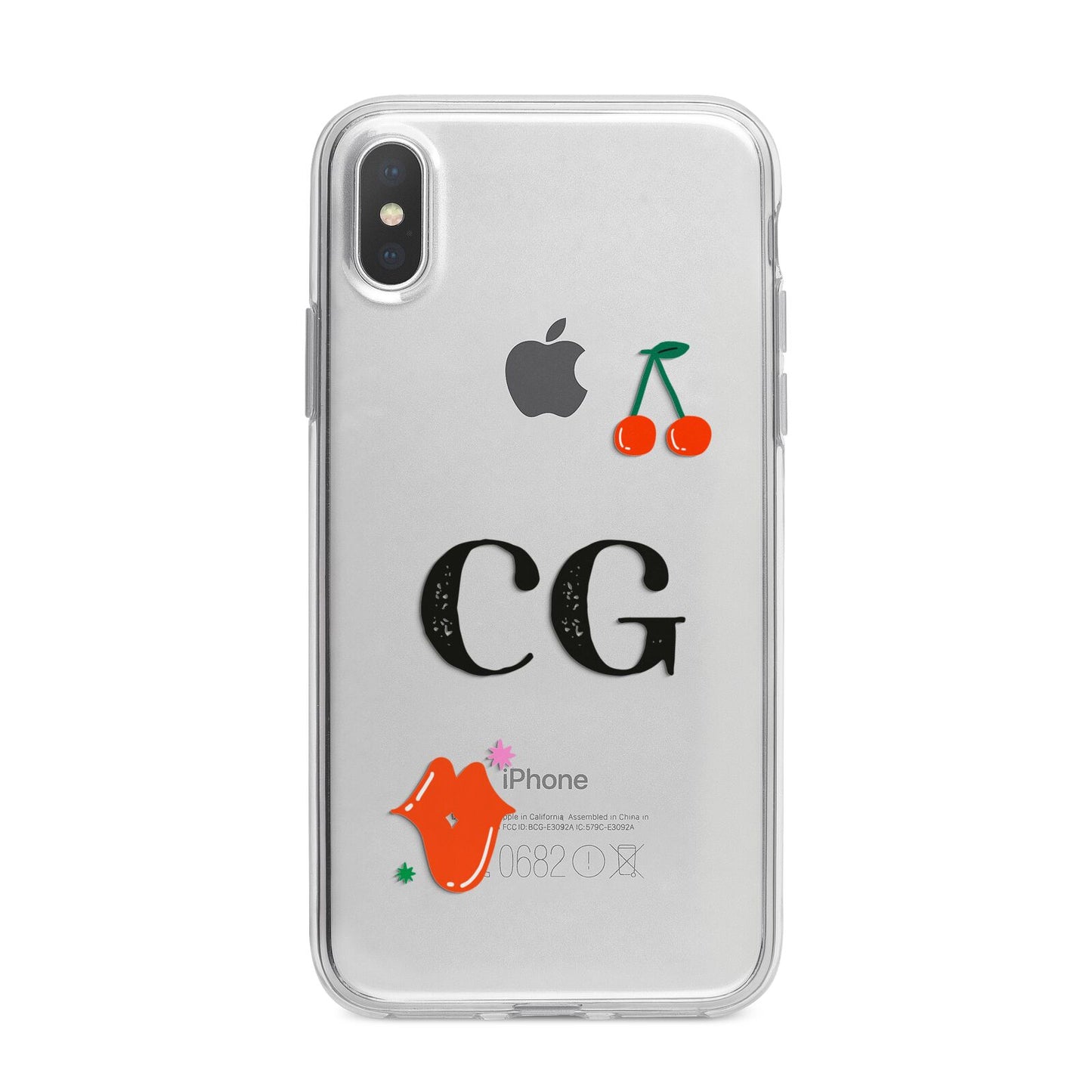 Personalised Initials Cherry iPhone X Bumper Case on Silver iPhone Alternative Image 1