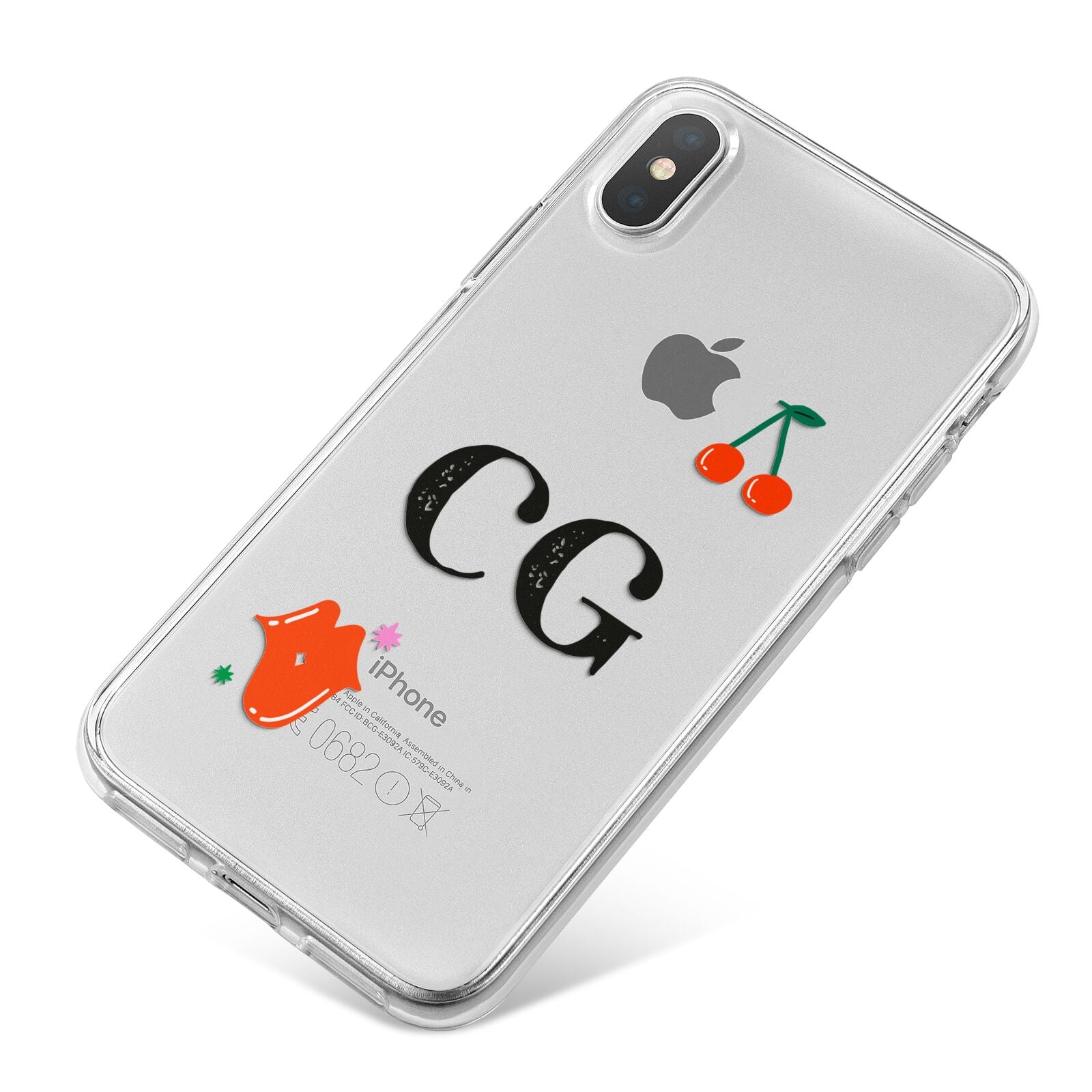 Personalised Initials Cherry iPhone X Bumper Case on Silver iPhone