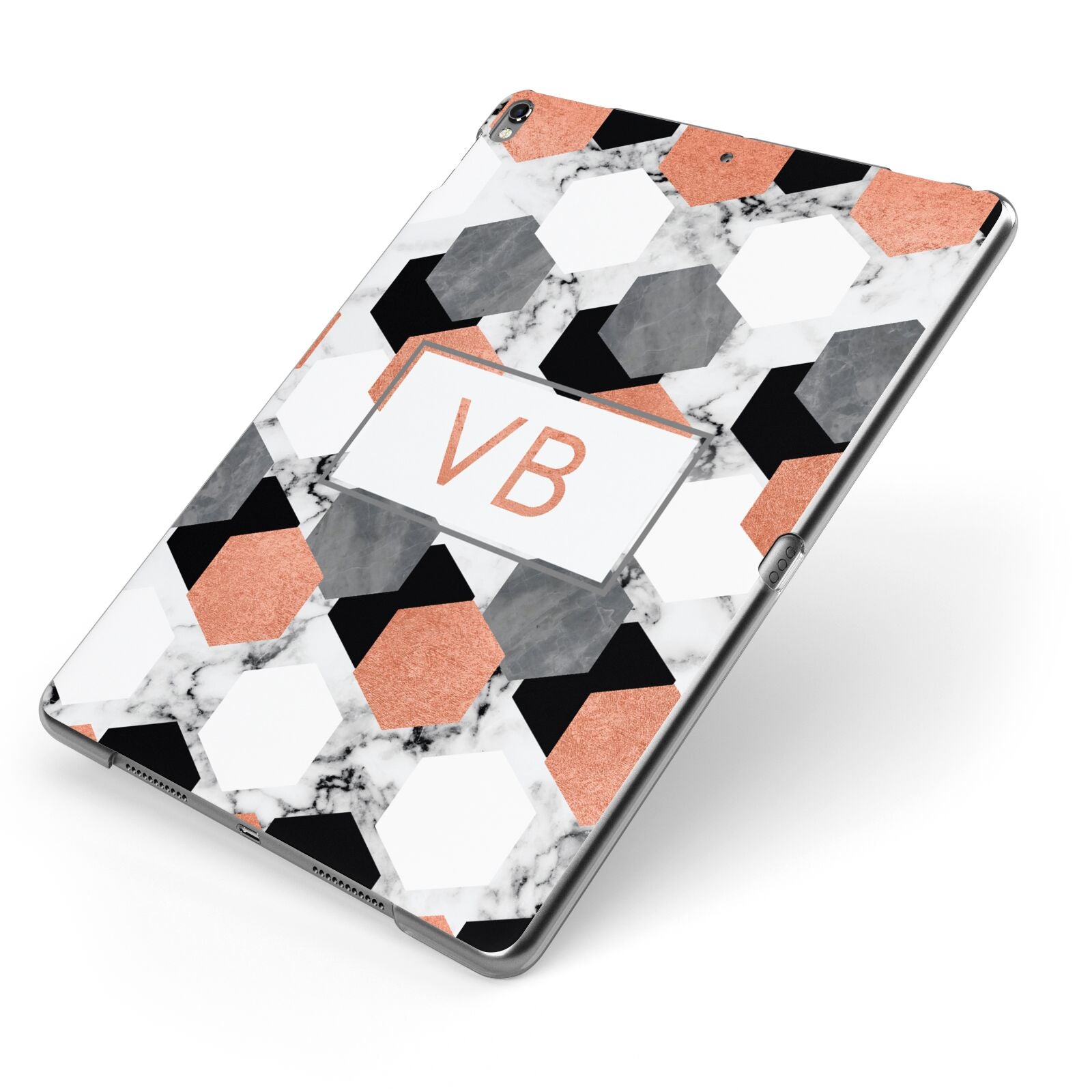 Personalised Initials Copper Marble Apple iPad Case on Grey iPad Side View