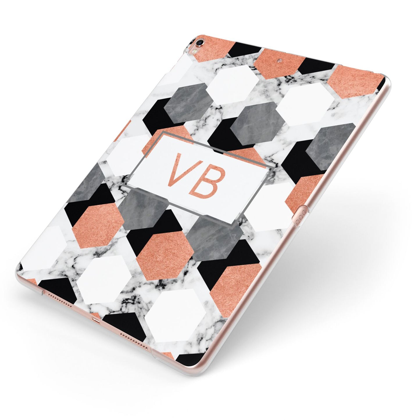 Personalised Initials Copper Marble Apple iPad Case on Rose Gold iPad Side View