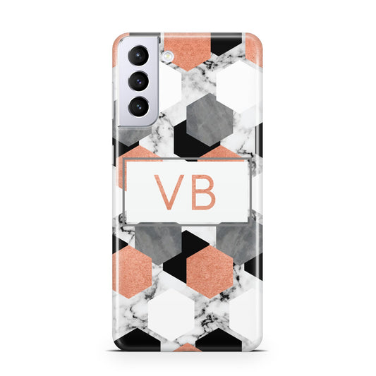 Personalised Initials Copper Marble Samsung S21 Plus Phone Case