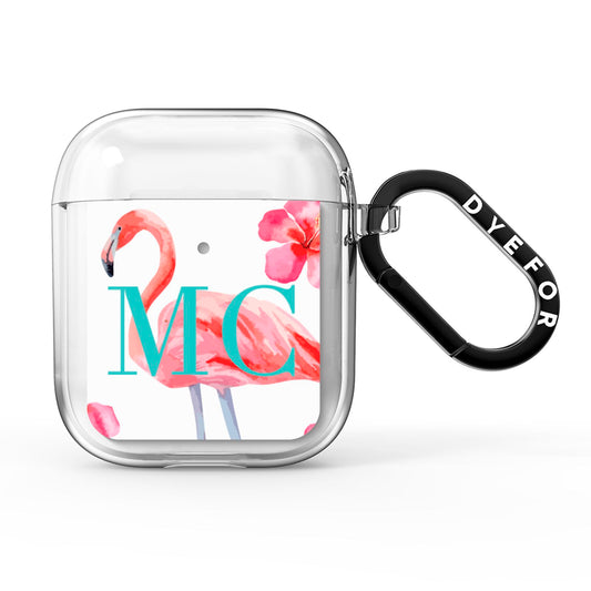 Personalised Initials Flamingo 3 AirPods Clear Case