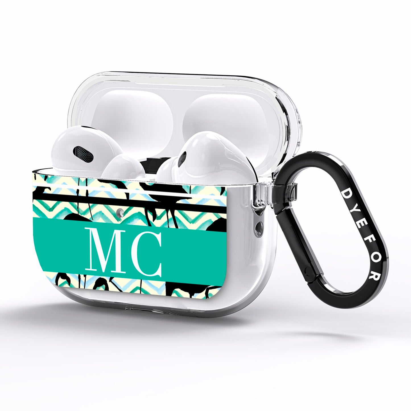 Personalised Initials Flamingos 2 AirPods Pro Clear Case Side Image