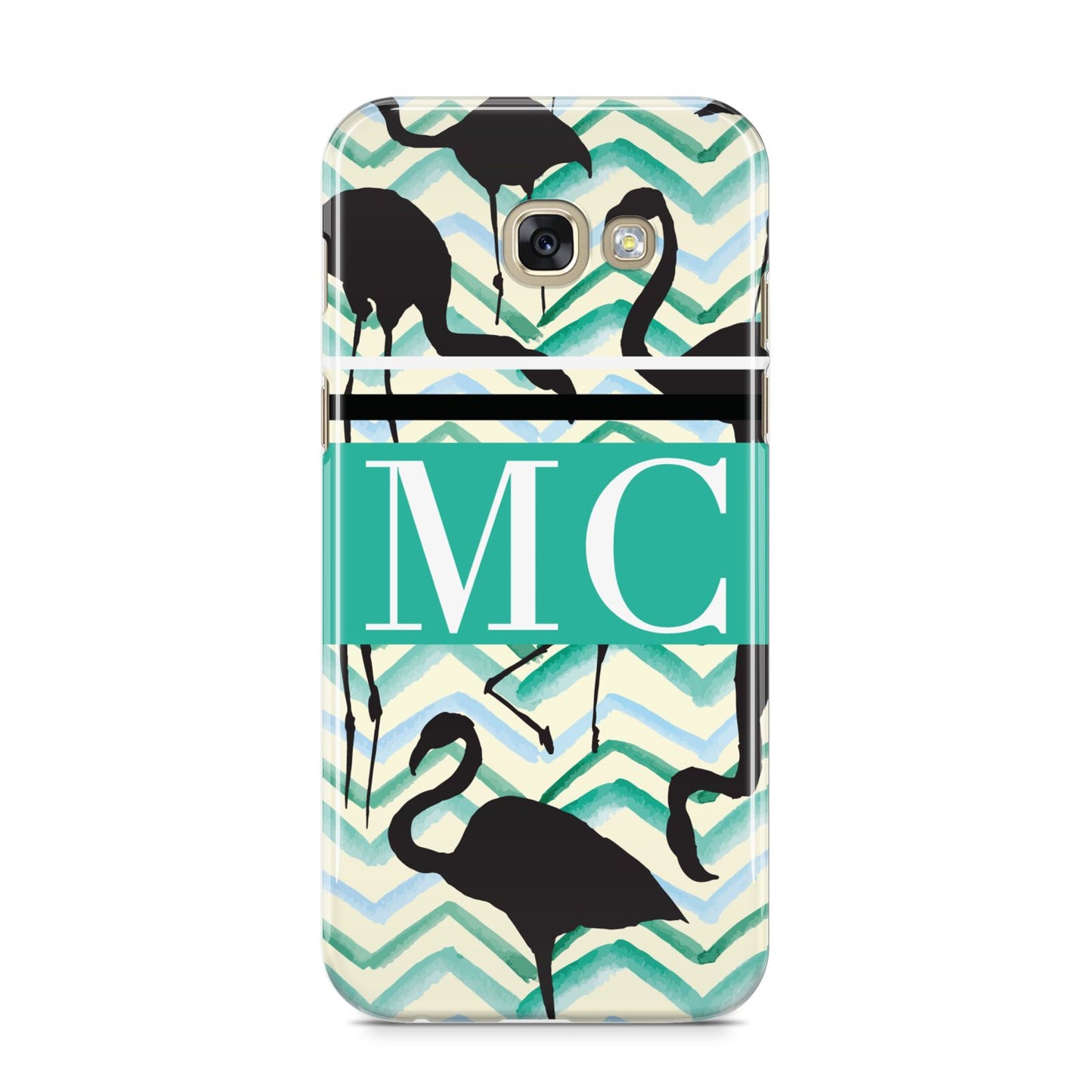 Personalised Initials Flamingos 2 Samsung Galaxy A5 2017 Case on gold phone