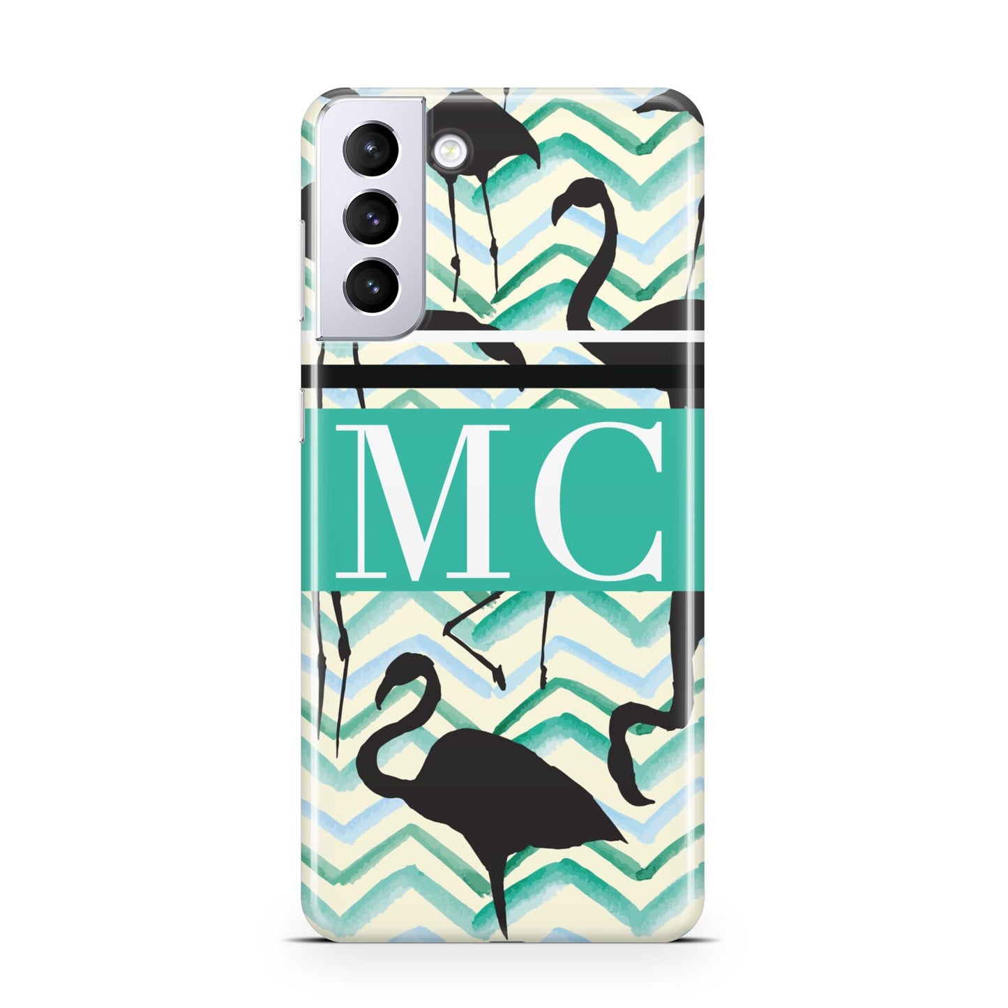 Personalised Initials Flamingos 2 Samsung S21 Plus Phone Case