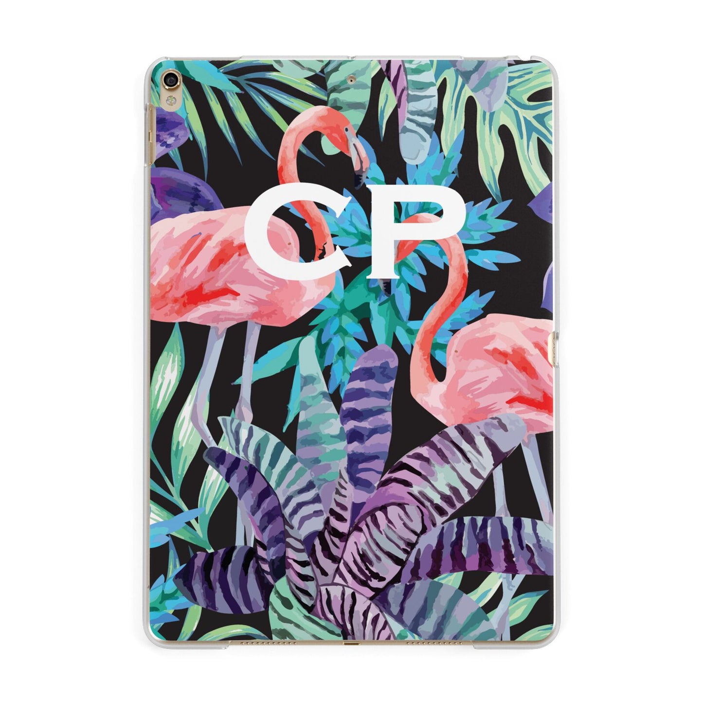 Personalised Initials Flamingos 4 Apple iPad Gold Case