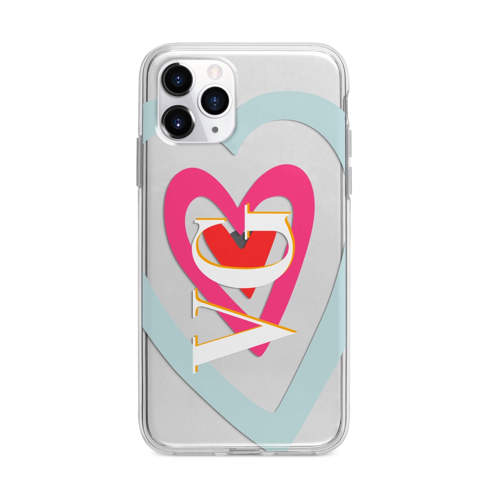 Personalised Initials Heart Apple iPhone 11 Pro Max in Silver with Bumper Case