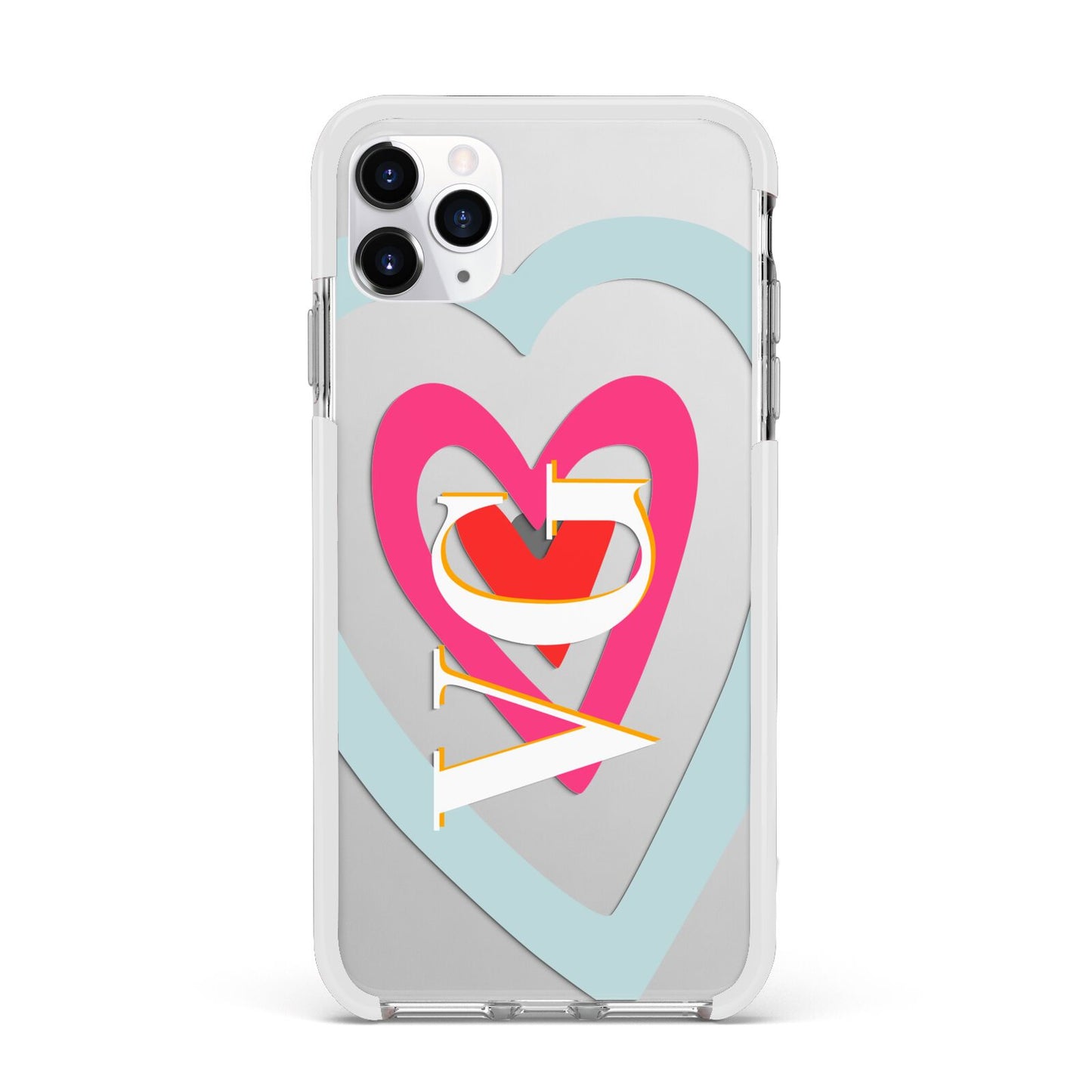 Personalised Initials Heart Apple iPhone 11 Pro Max in Silver with White Impact Case